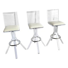 Tabourets postmodernes vintage en lucite et chrome - Lot de 3