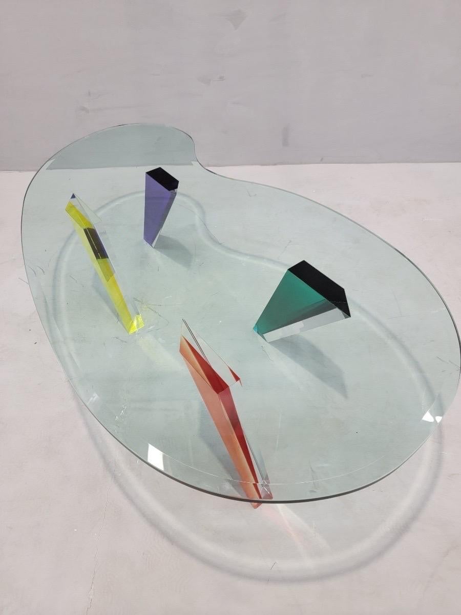 Vintage Postmodern Lucite & Glass Coffee Table Styled After Vasa Mihich 1
