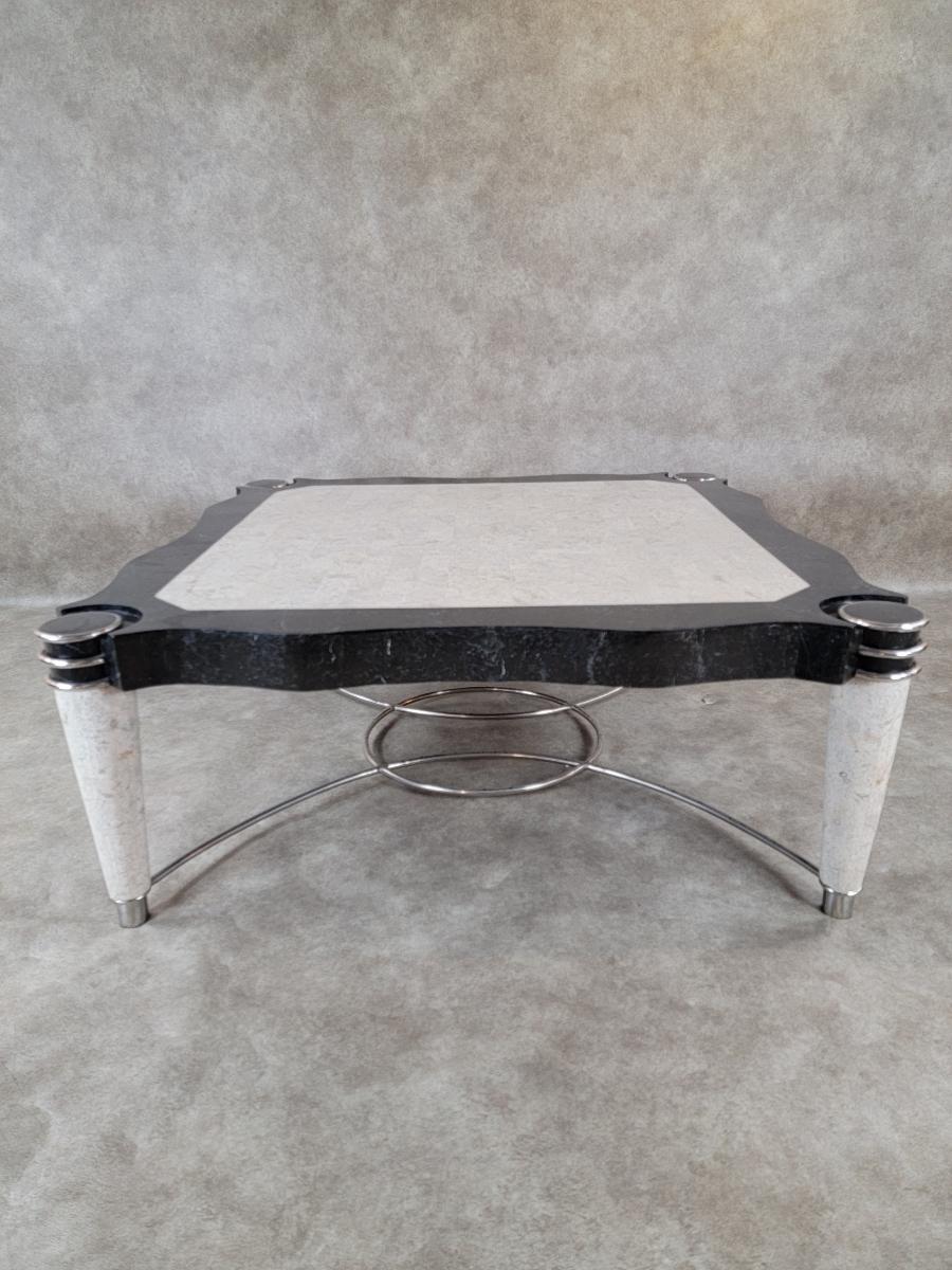 Table basse vintage postmoderne de style Maitland Smith en pierre tessellée

Si vous êtes intéressé, veuillez vous renseigner sur la table d'appoint assortie.

