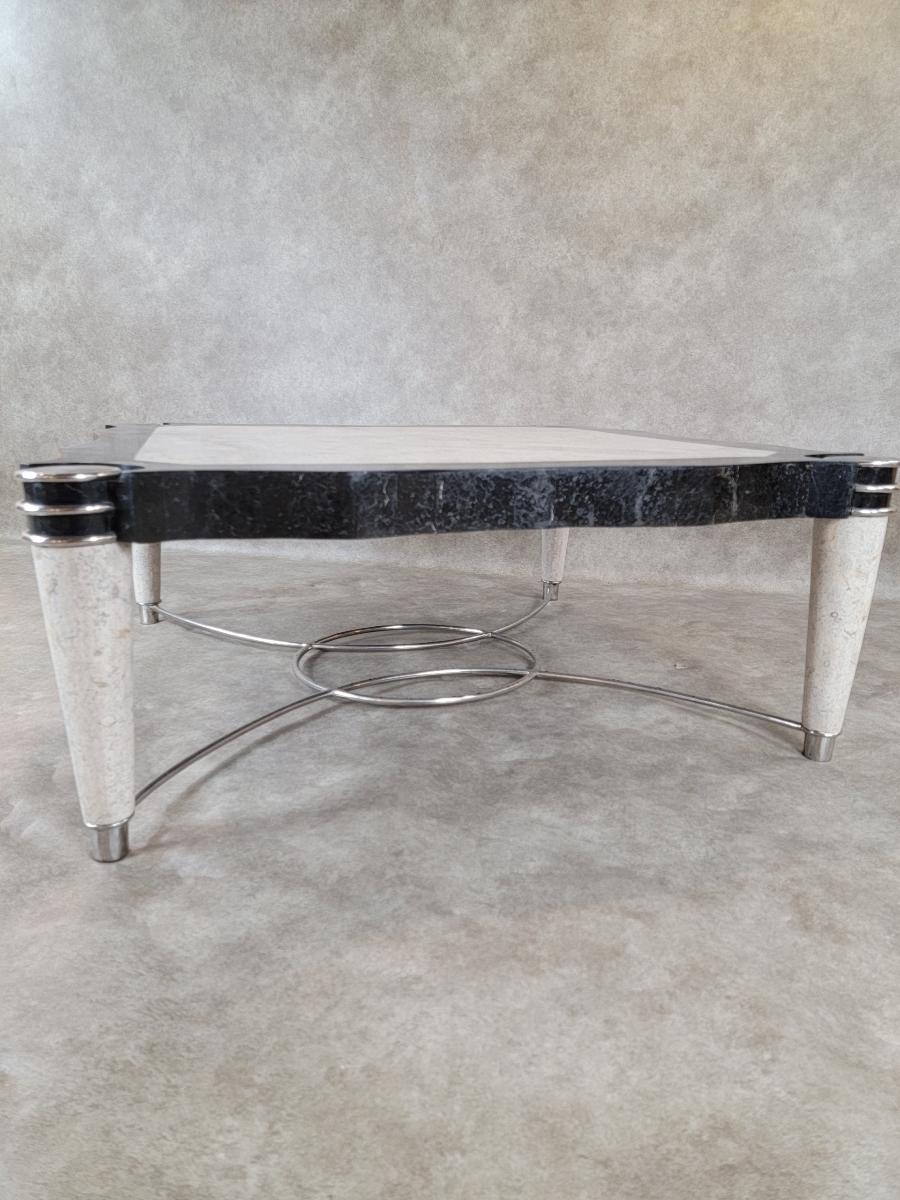 Postmoderne Table basse vintage postmoderne de style Maitland Smith en pierre tessellée en vente