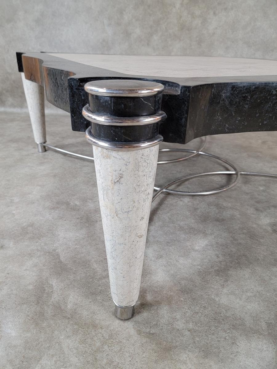 Table basse vintage postmoderne de style Maitland Smith en pierre tessellée Bon état - En vente à Chicago, IL