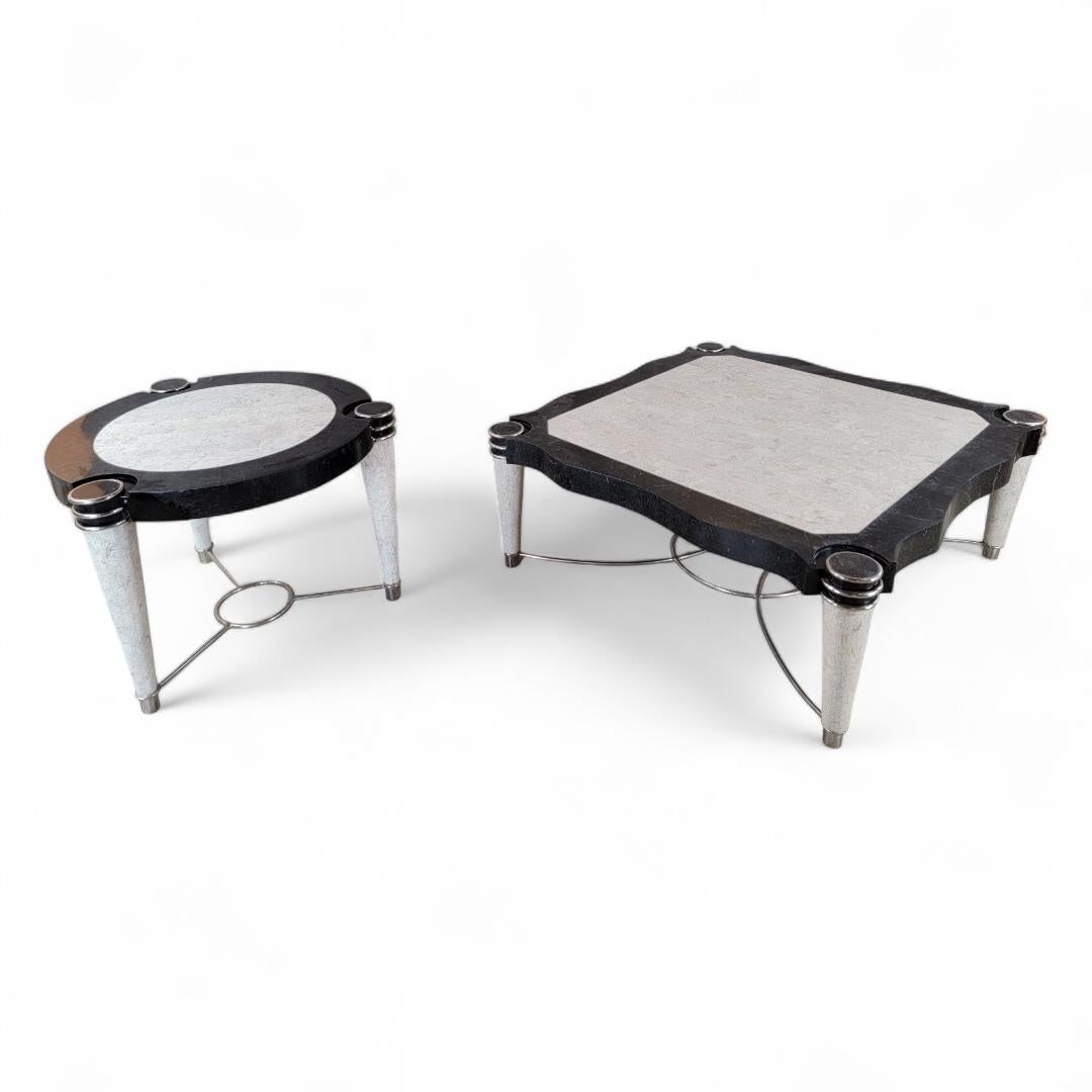 20ième siècle Table basse vintage postmoderne de style Maitland Smith en pierre tessellée en vente