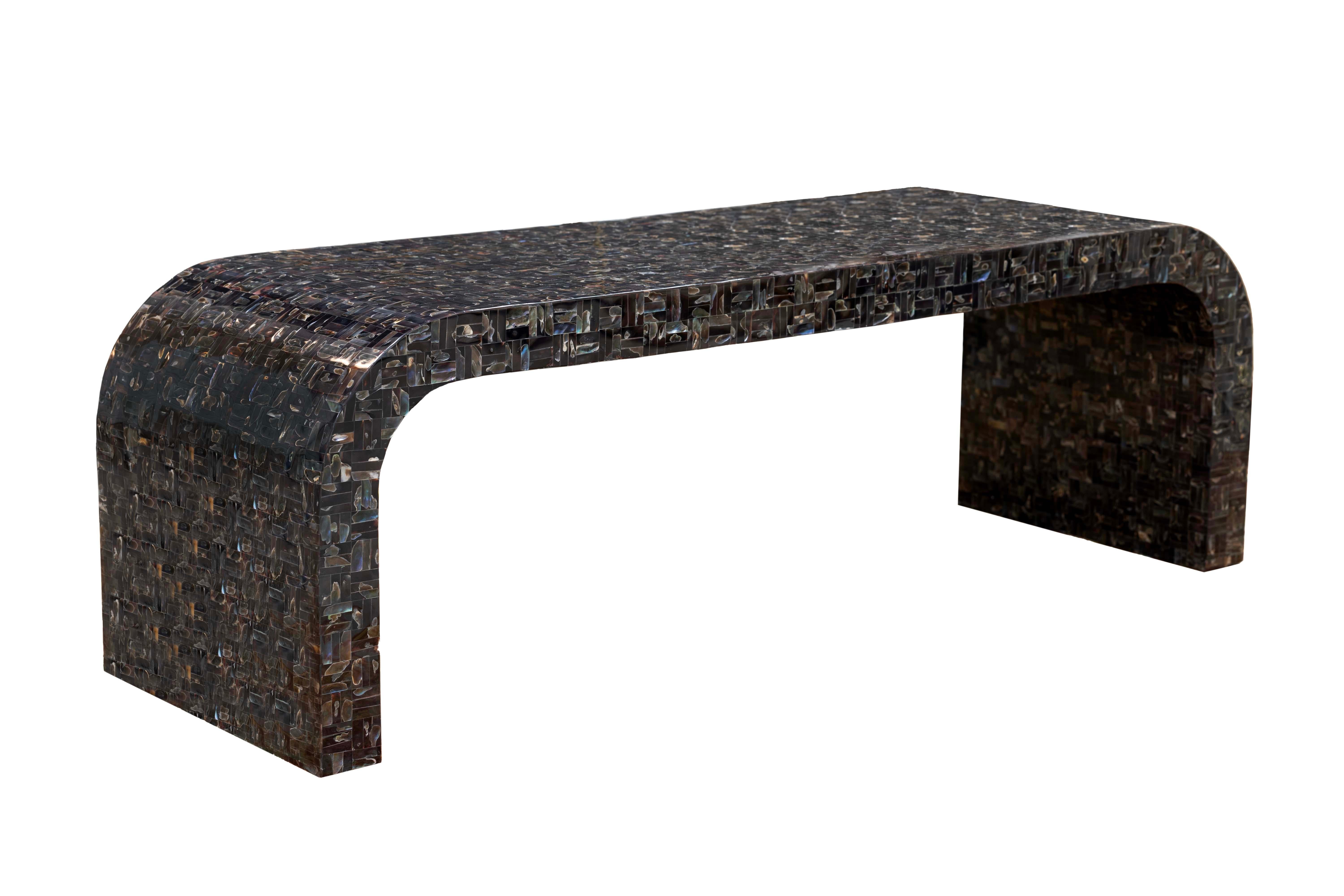 Stone Vintage Postmodern Maitland Smith Tessellated Waterfall Coffee Cocktail Table