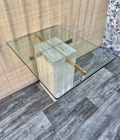 Postmodern Marble and Brass Side Table in the Artedi Style. Circa 1980s.
