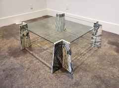 Vintage Postmodern Marble and Glass Coffee Table