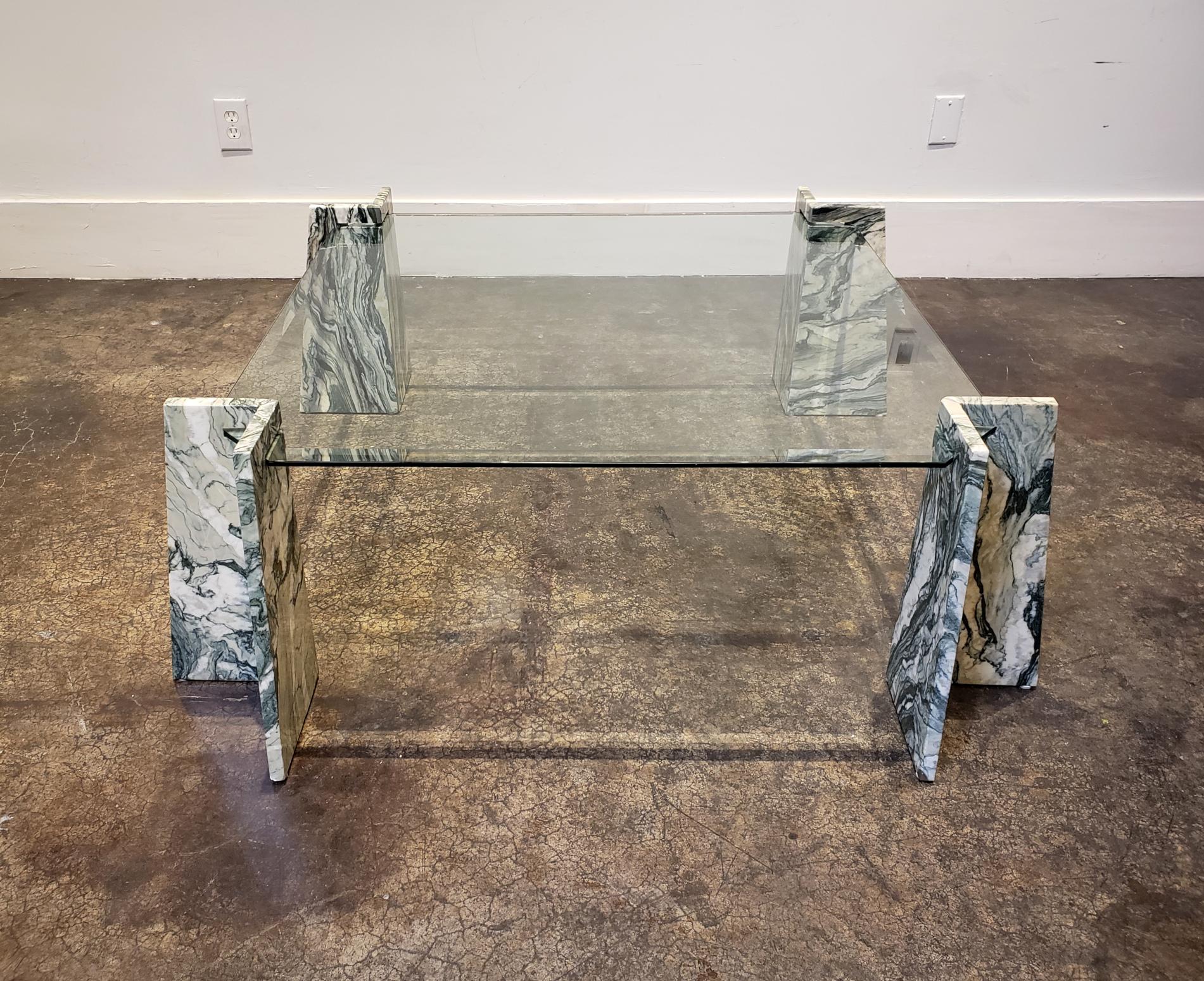 Post-Modern Vintage Postmodern Marble and Glass Coffee Table For Sale