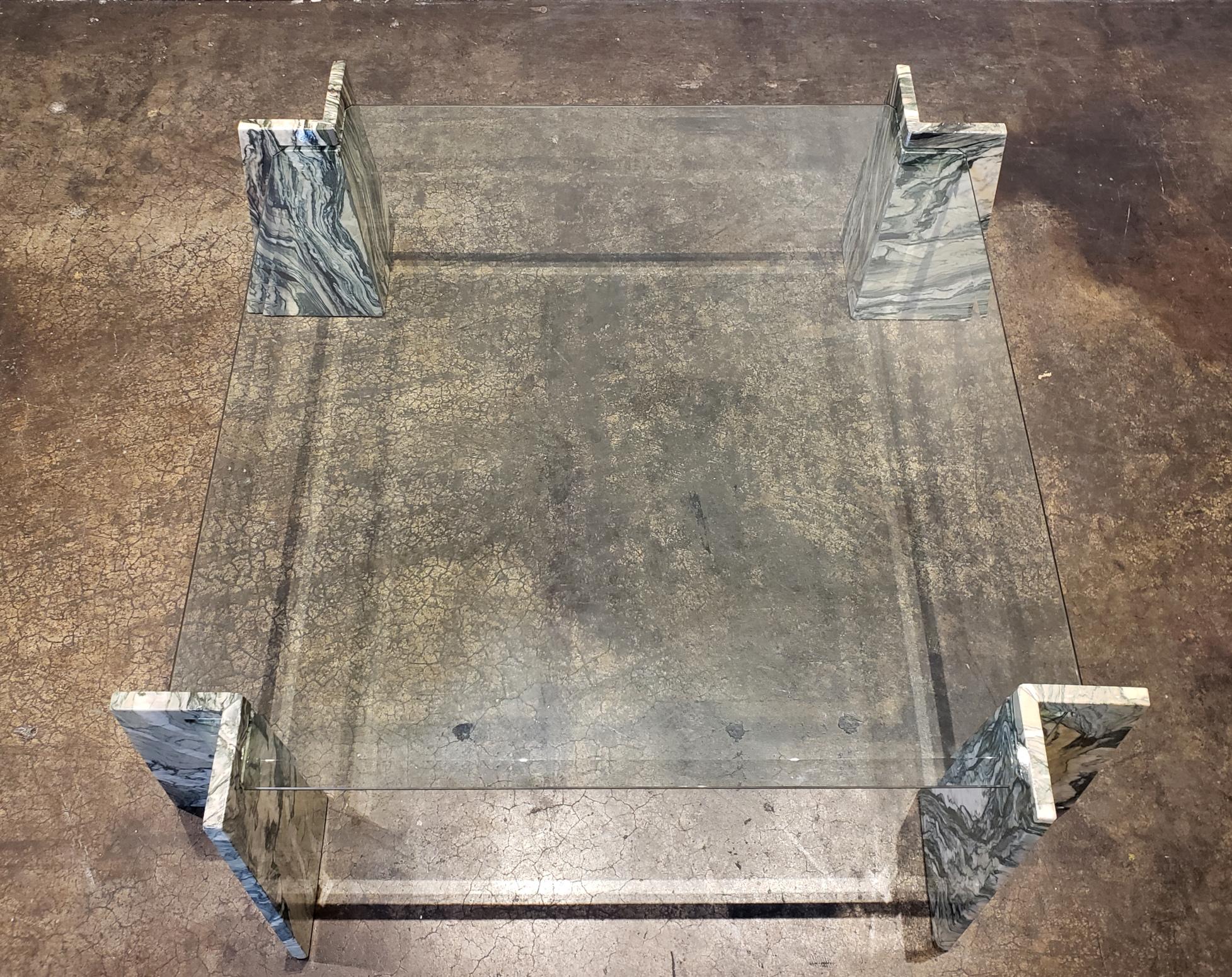 Italian Vintage Postmodern Marble and Glass Coffee Table For Sale