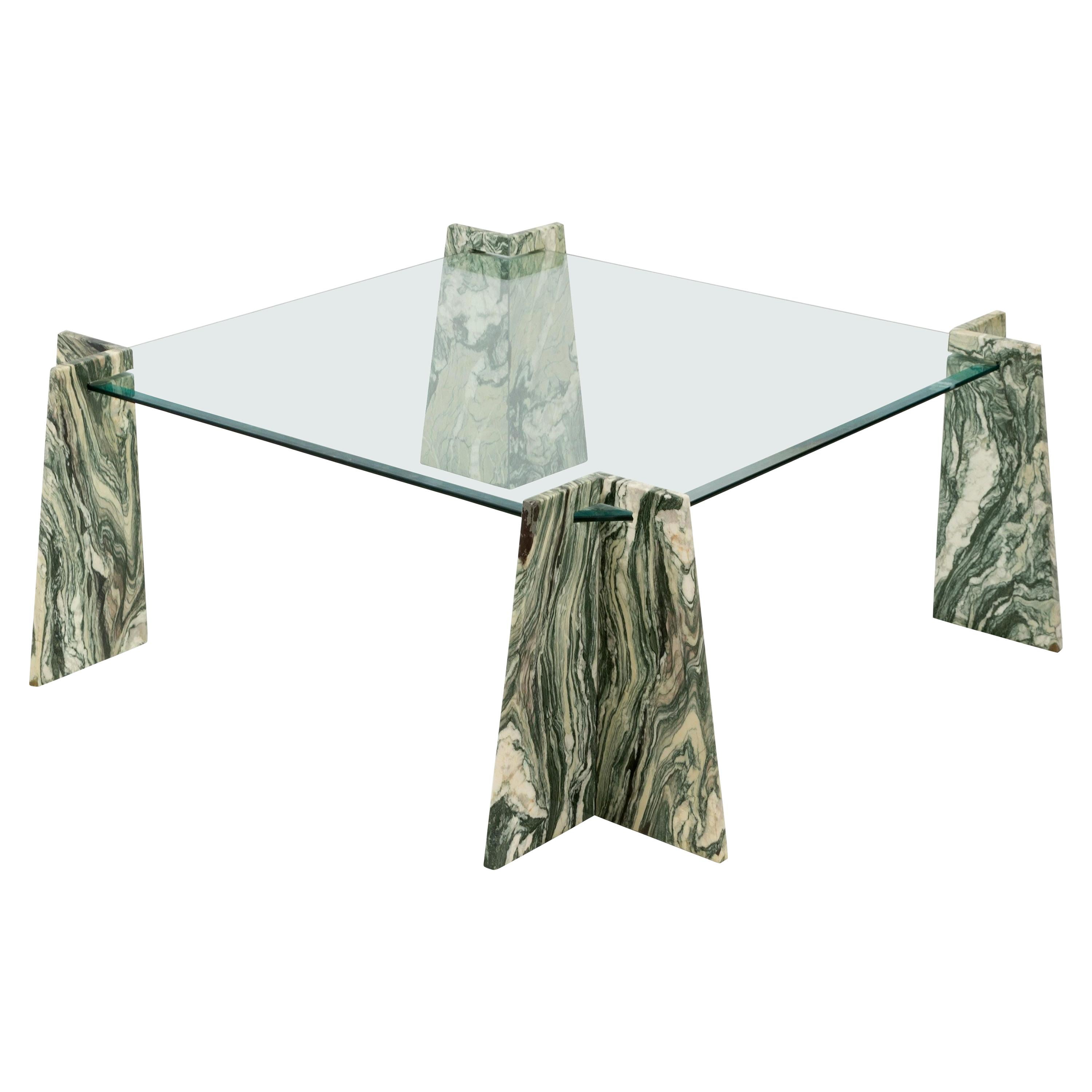 Vintage Postmodern Marble and Glass Coffee Table For Sale