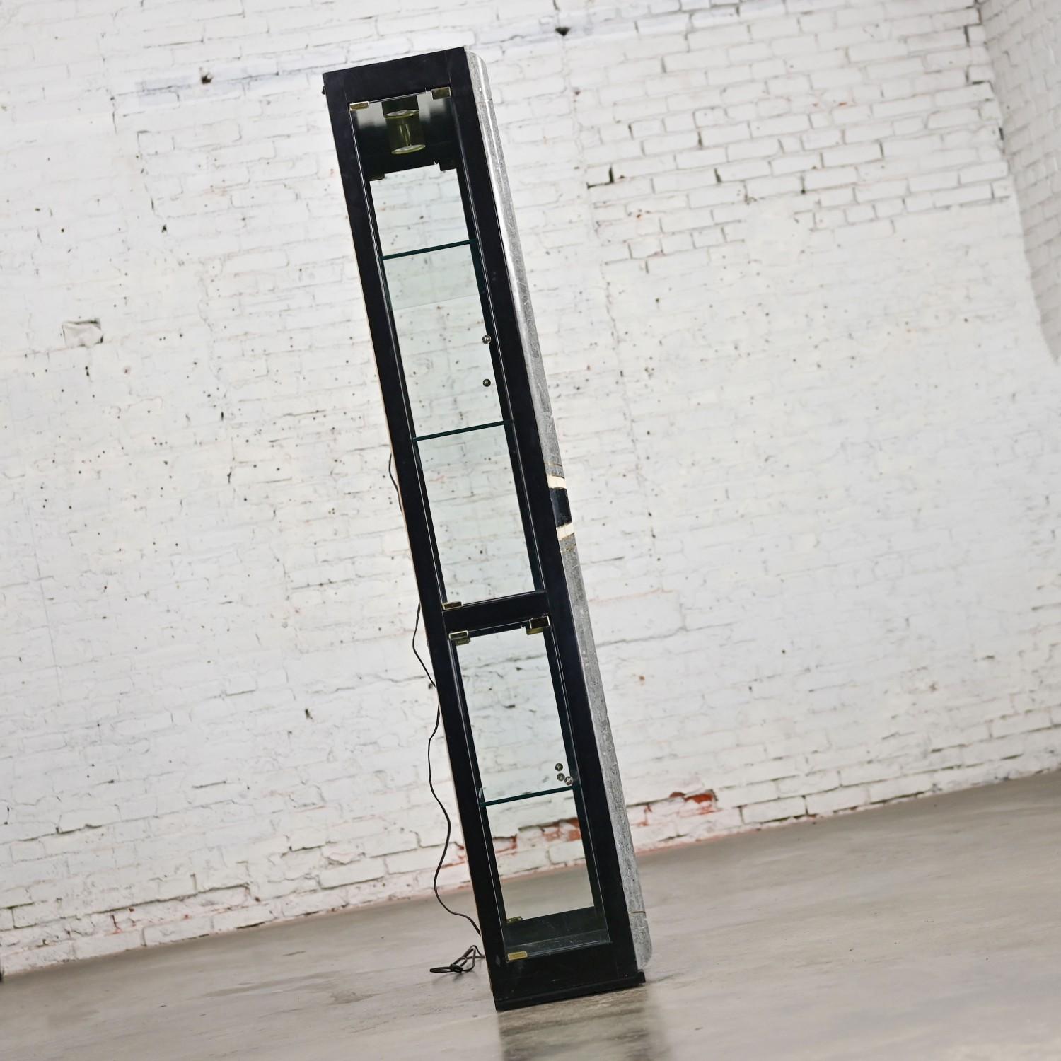 Vintage Postmodern Marble & Glass Lighted Display Cabinet by Pulaski Furniture For Sale 3