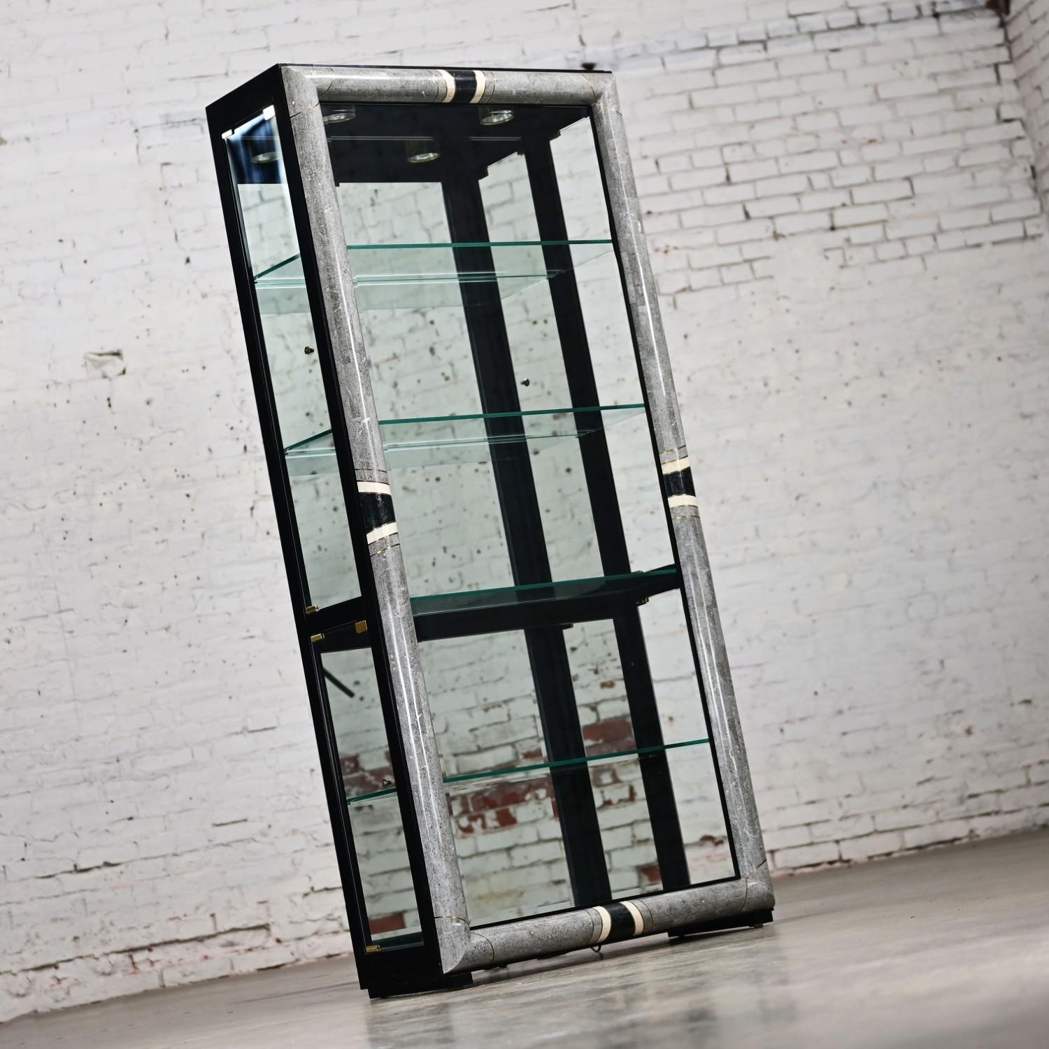 Vintage Postmodern Marble & Glass Lighted Display Cabinet by Pulaski Furniture For Sale 4
