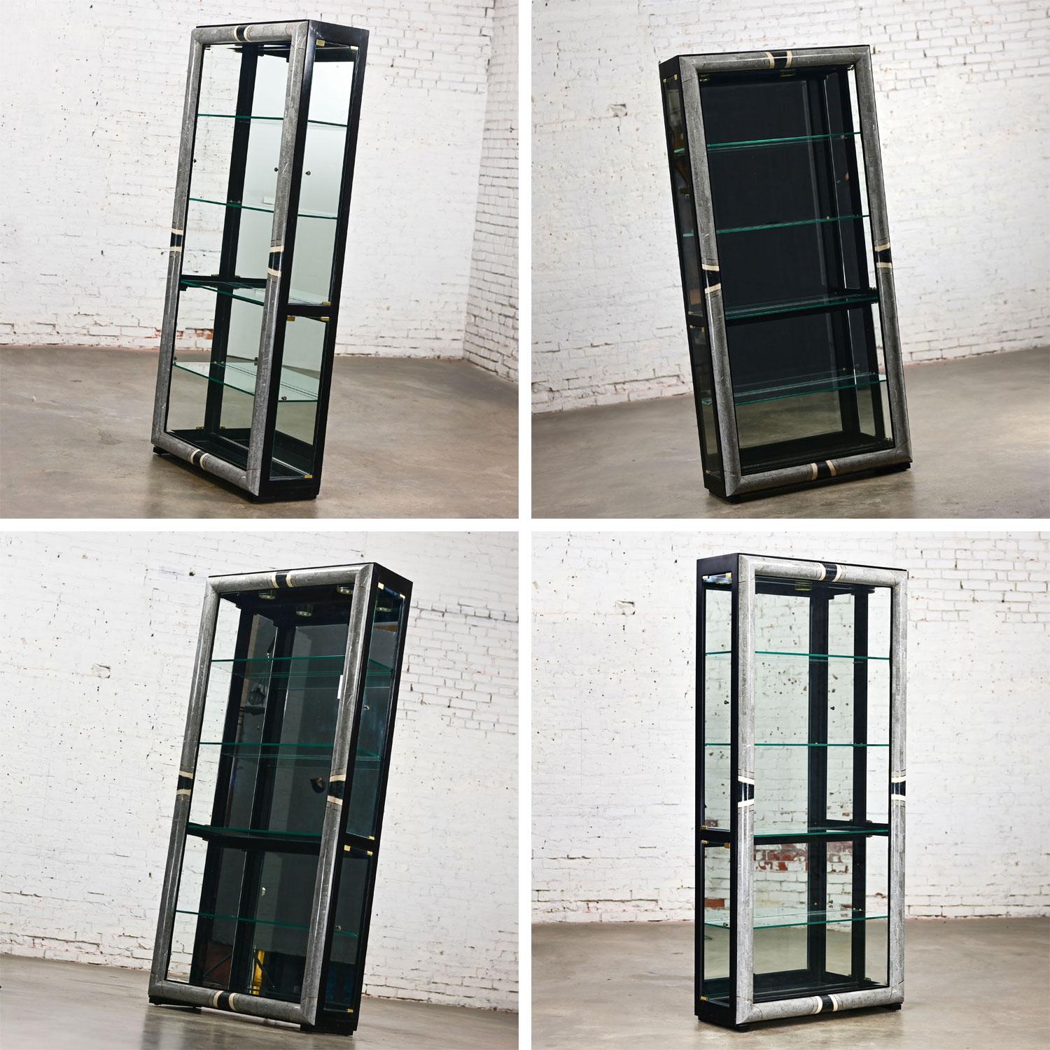 Vintage Postmodern Marble & Glass Lighted Display Cabinet by Pulaski Furniture For Sale 9