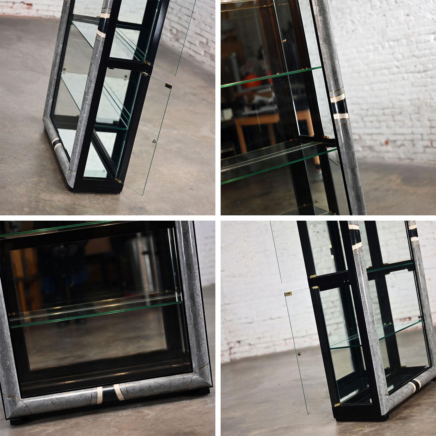 Vintage Postmodern Marble & Glass Lighted Display Cabinet by Pulaski Furniture For Sale 10