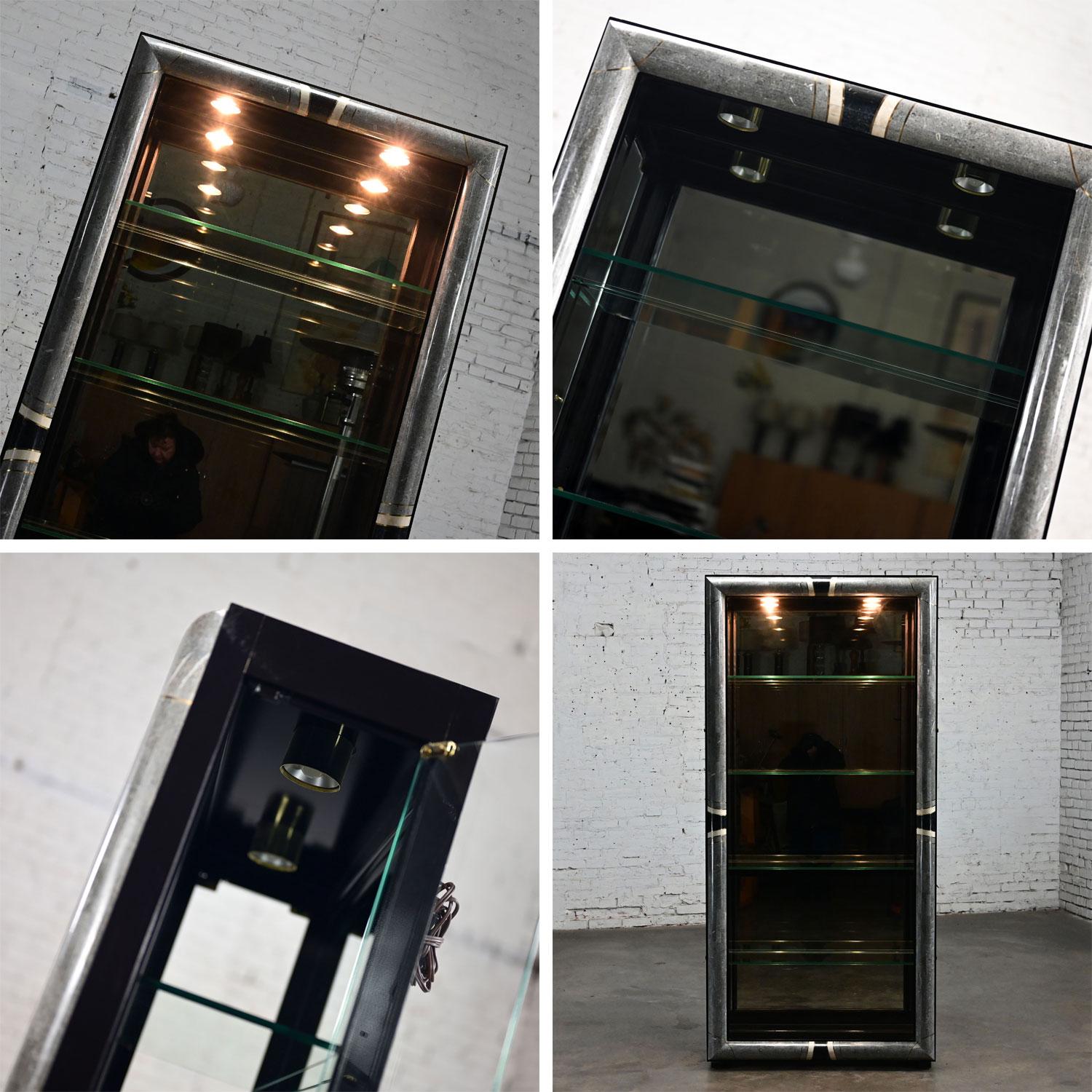 Vintage Postmodern Marble & Glass Lighted Display Cabinet by Pulaski Furniture For Sale 11