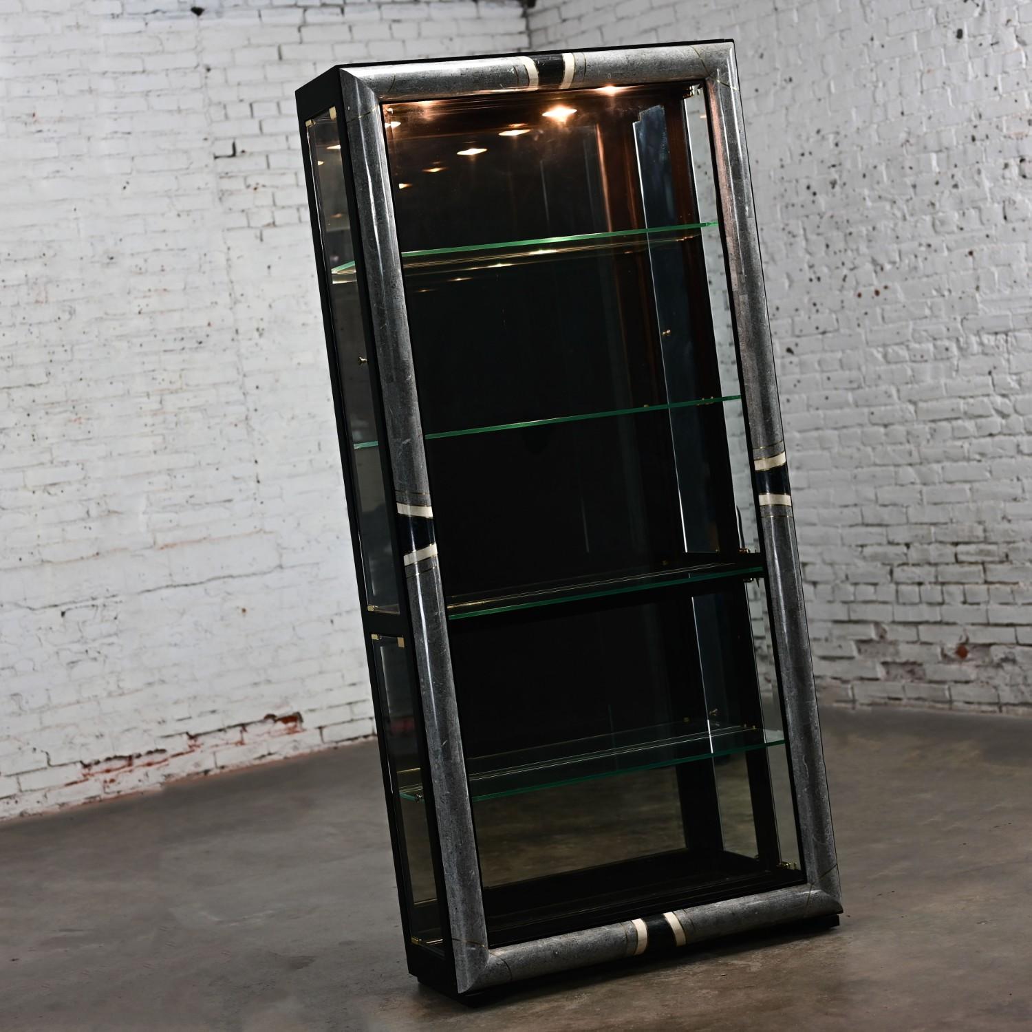 Vintage Postmodern Marble & Glass Lighted Display Cabinet by Pulaski Furniture For Sale 12