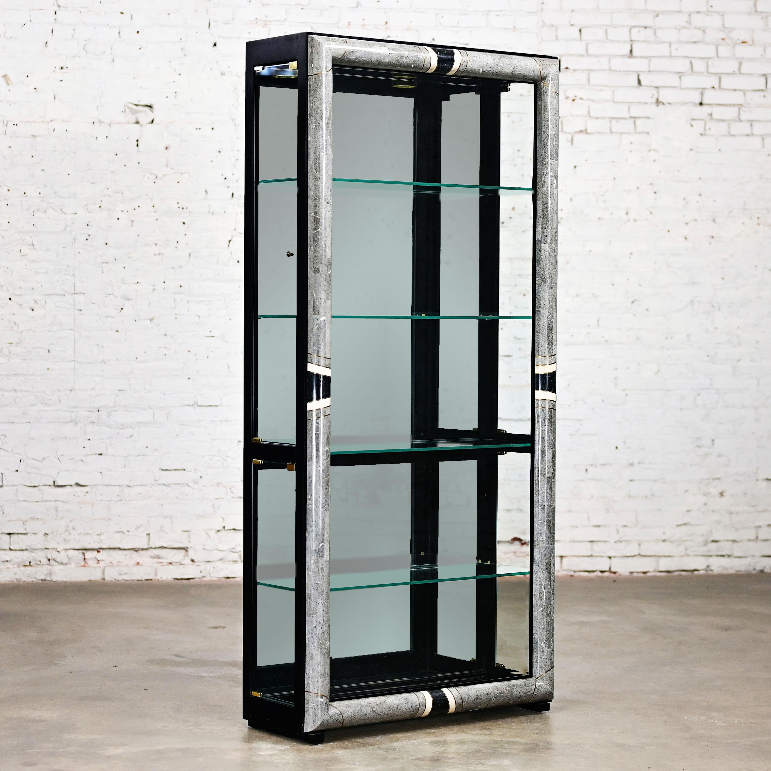 American Vintage Postmodern Marble & Glass Lighted Display Cabinet by Pulaski Furniture For Sale
