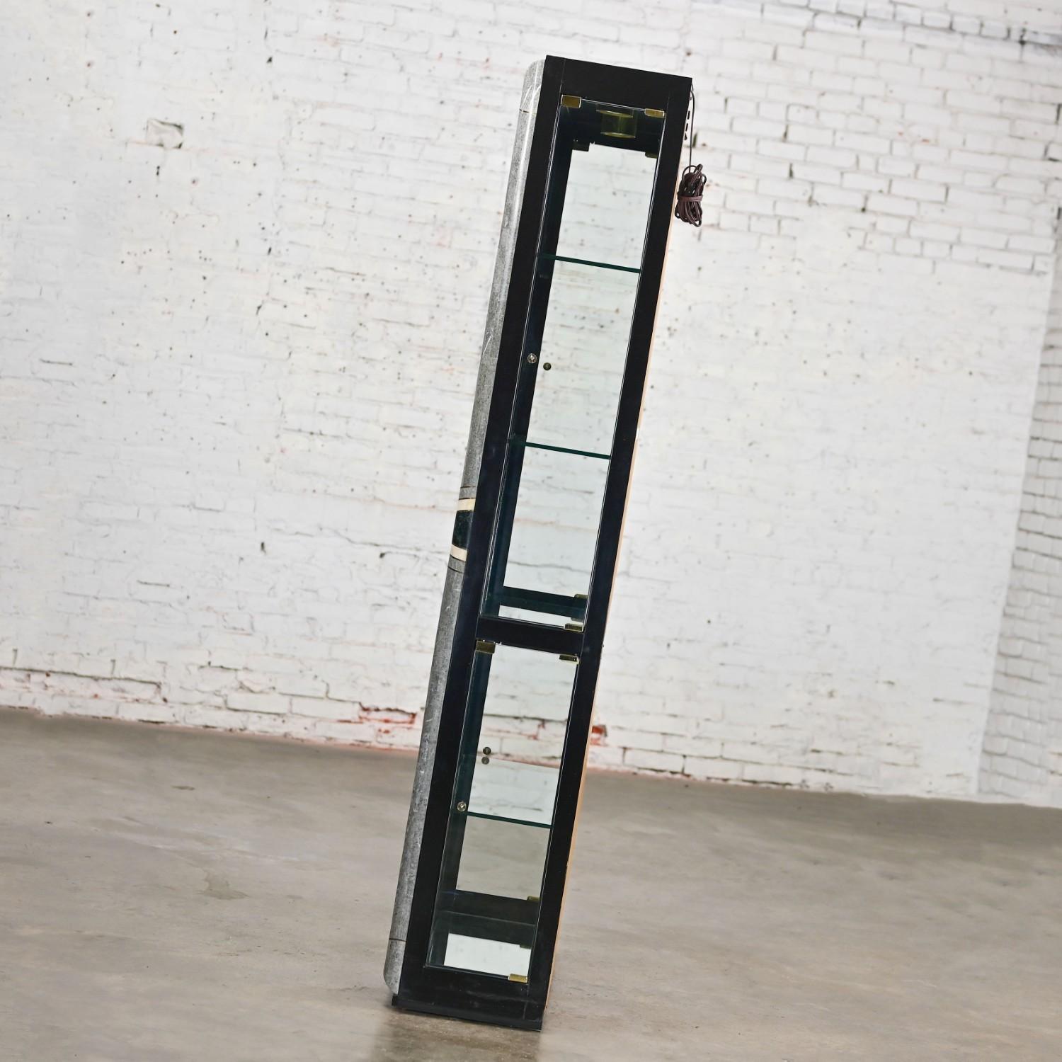 Vintage Postmodern Marble & Glass Lighted Display Cabinet by Pulaski Furniture For Sale 1