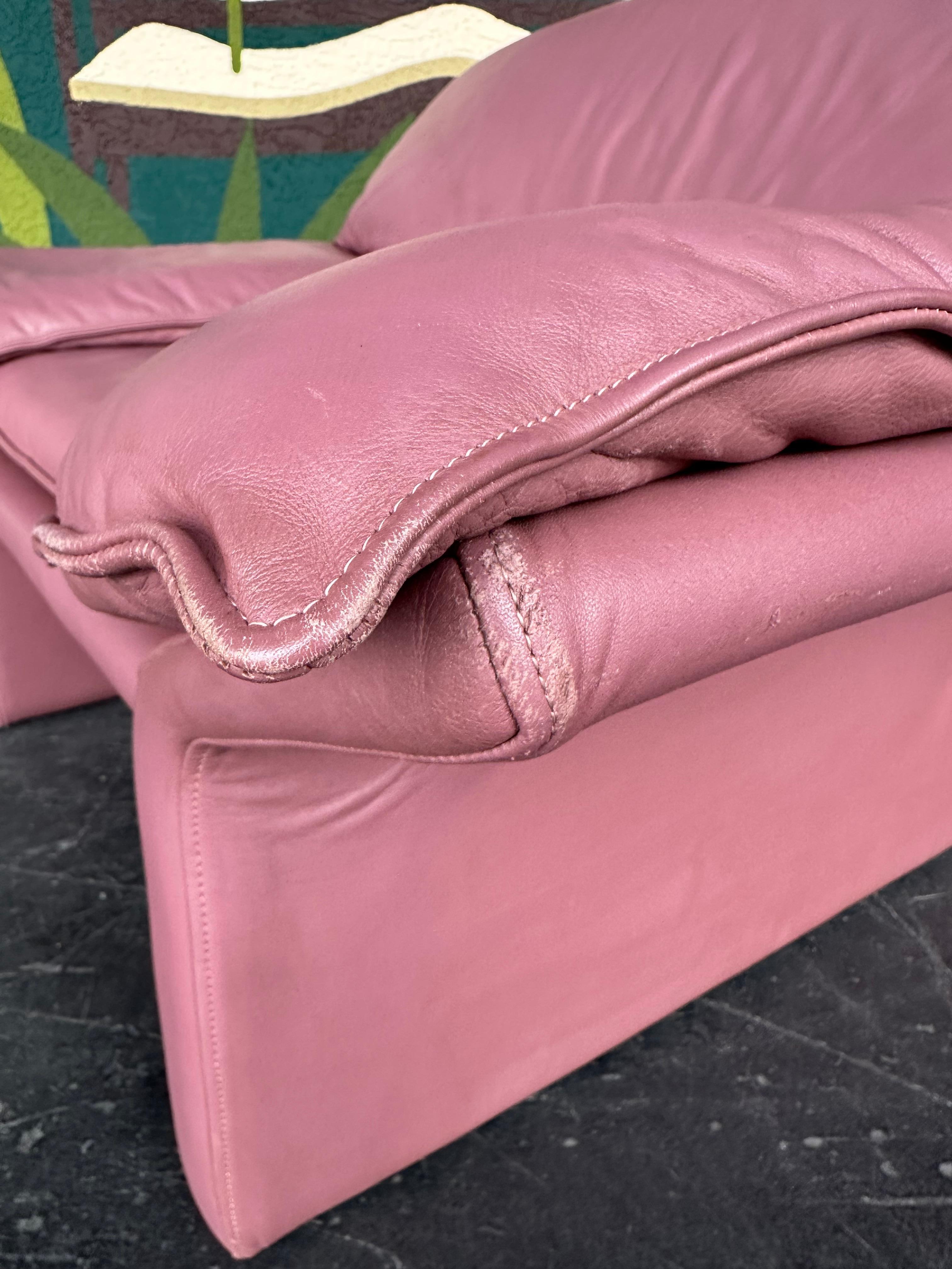 Vintage Postmodern Mauve Leather Lounge Chair 1