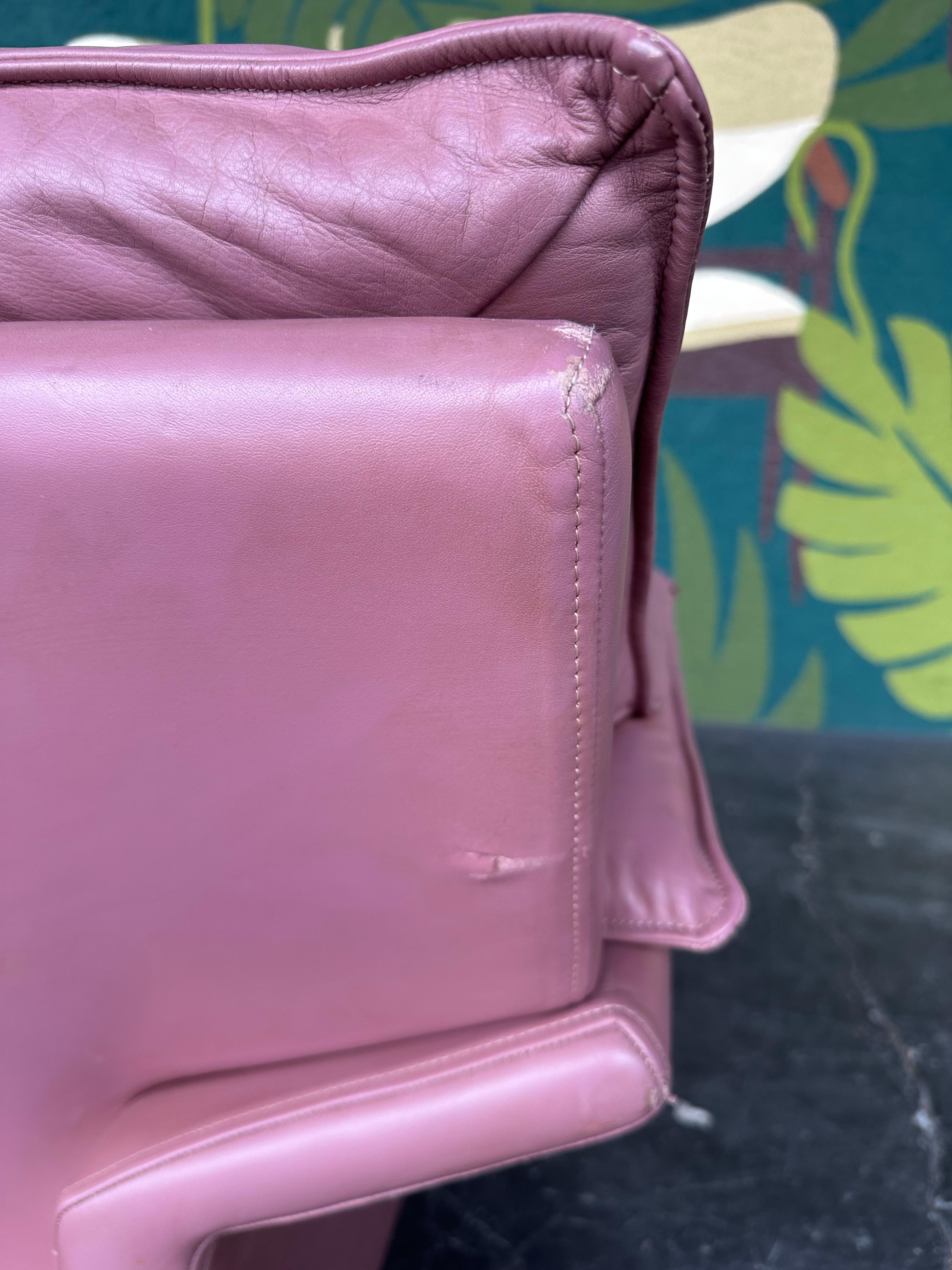 Vintage Postmodern Mauve Leather Lounge Chair 2