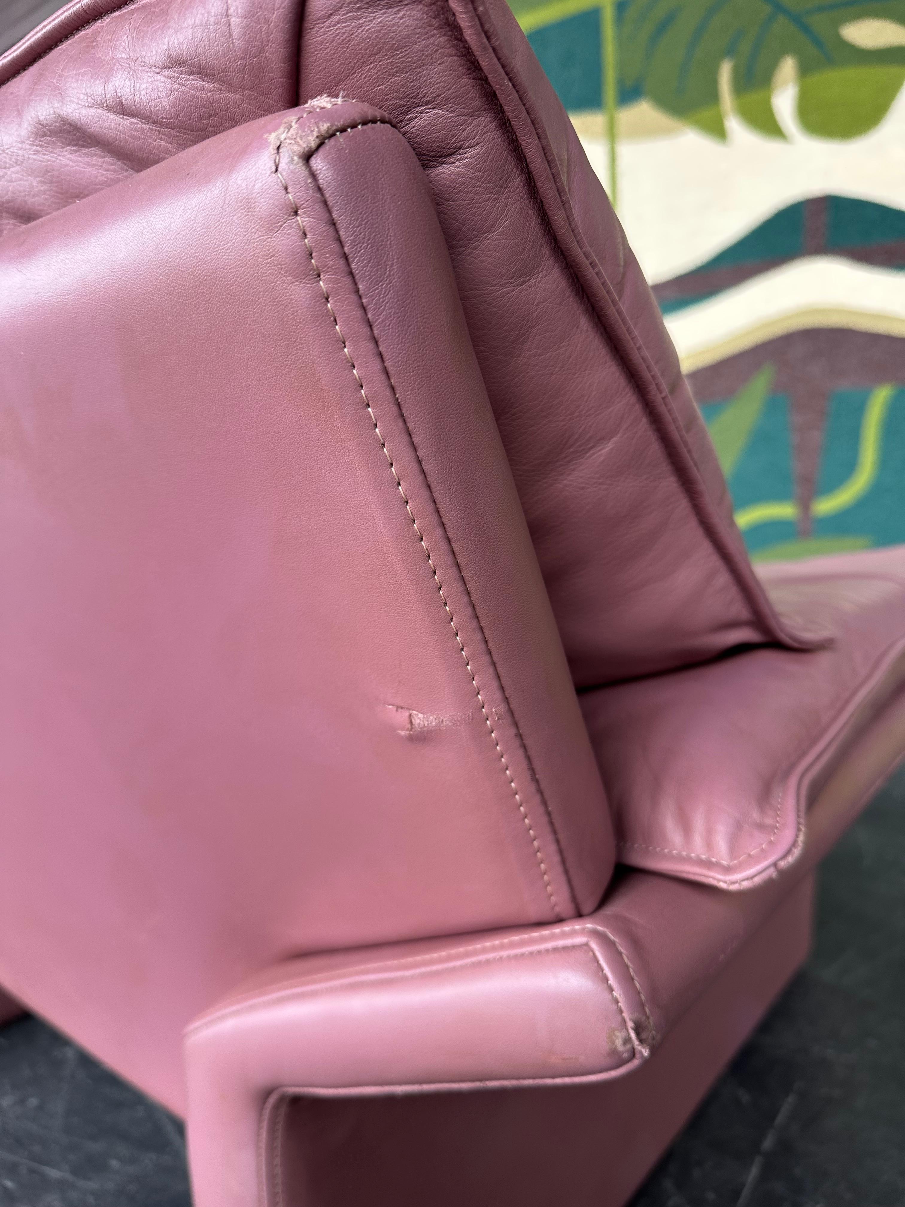 Vintage Postmodern Mauve Leather Lounge Chair 3