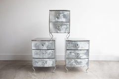 Vintage Postmodern Memphis Style Brushed Aluminum Nightstands + End Table