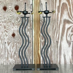 Vintage Postmodern Memphis Wave Metal Lamps - a Pair