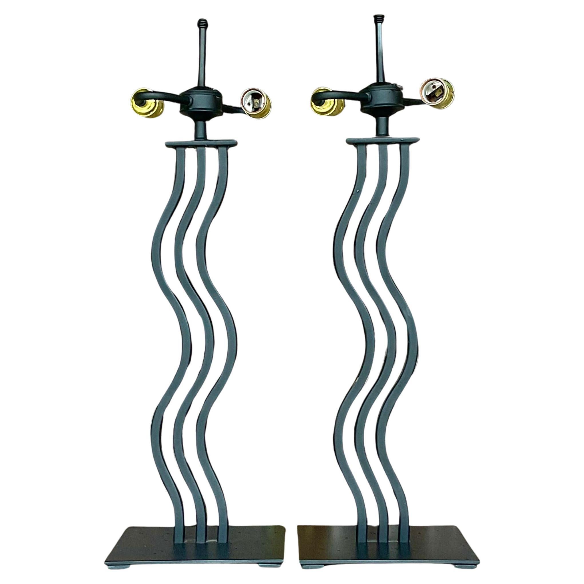 Vintage Postmodern Memphis Wave Metal Lamps - a Pair For Sale