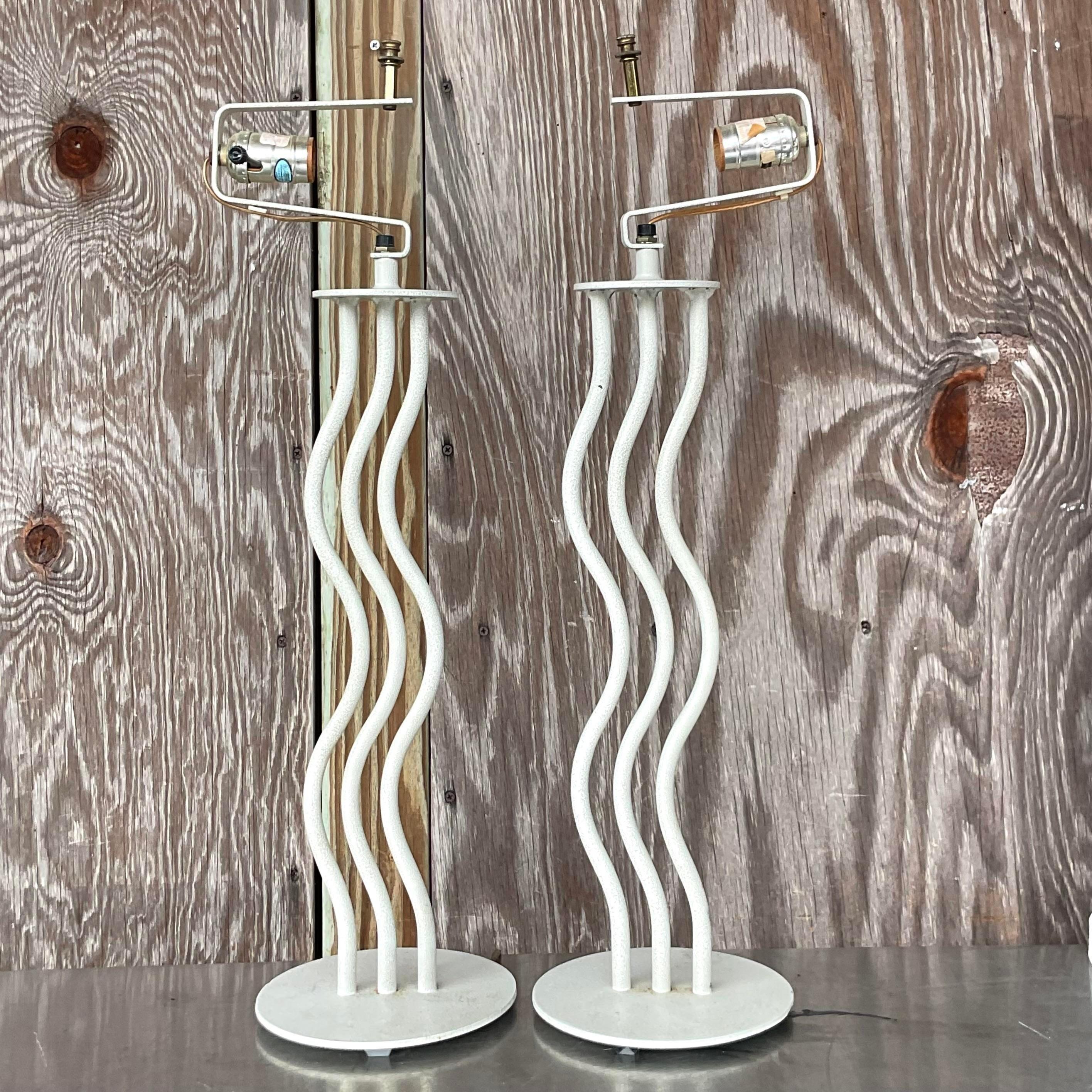 Post-Modern Vintage Postmodern Metal Wave Table Lamps - a Pair For Sale
