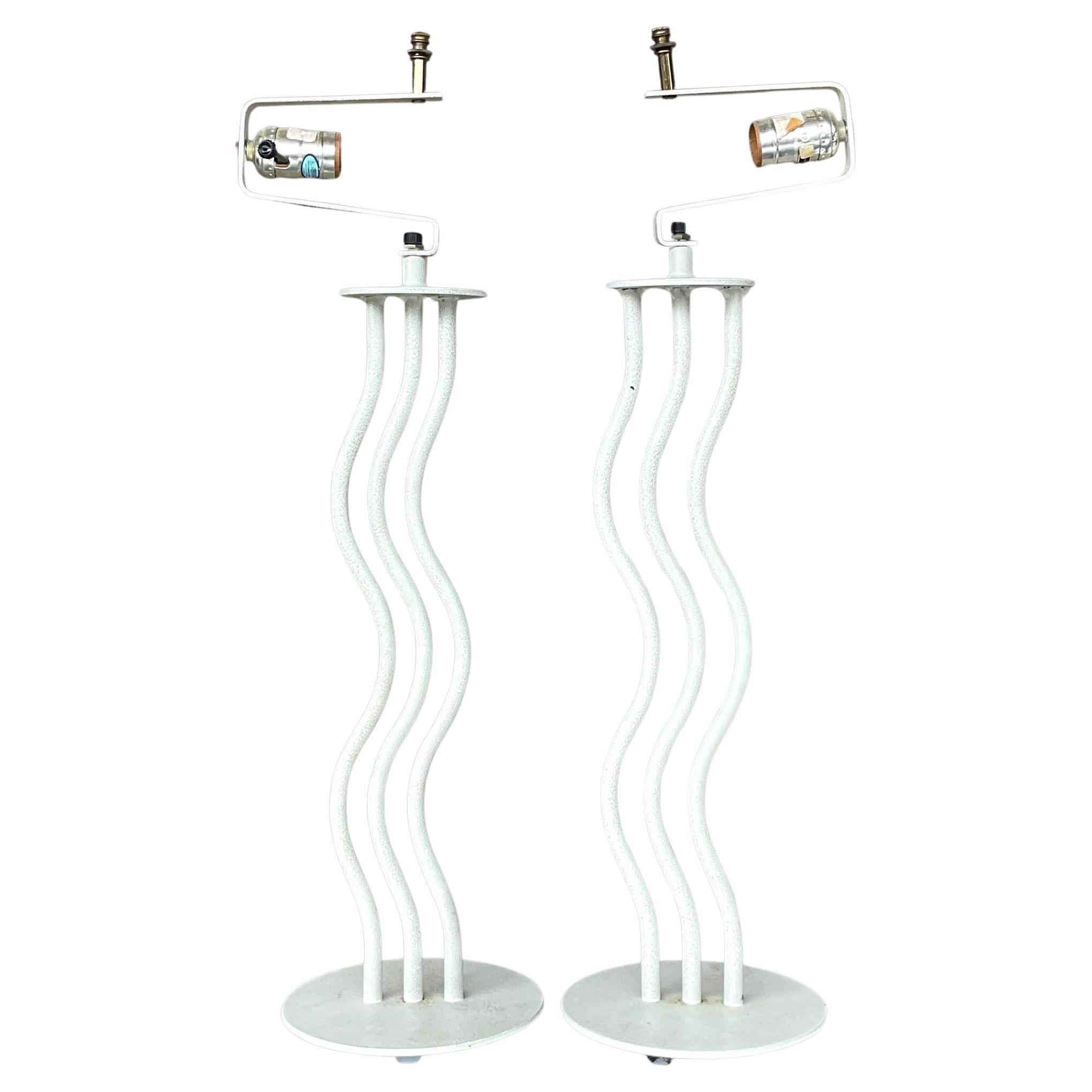 Vintage Postmodern Metal Wave Table Lamps - a Pair