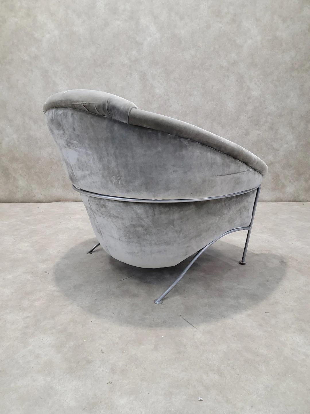Vintage Postmodern Milo Baughman Boldido Lounge Chair In Velvet In Good Condition For Sale In Chicago, IL