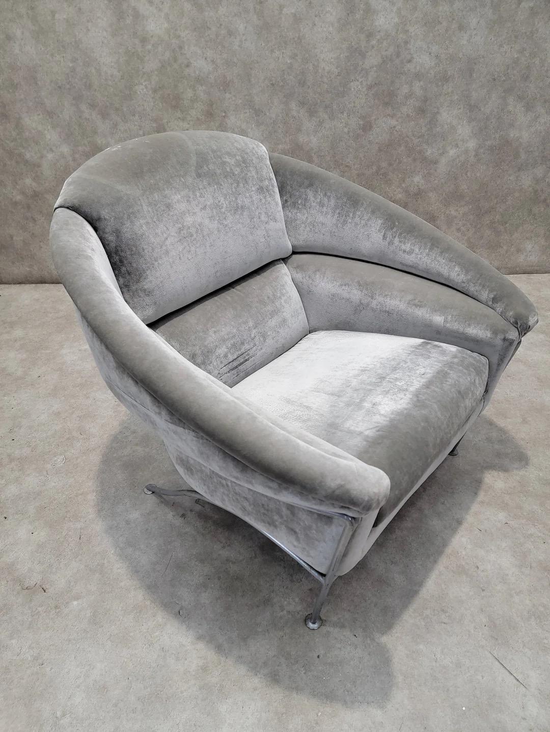 Vintage Postmodern Milo Baughman Boldido Lounge Chair In Velvet For Sale 1