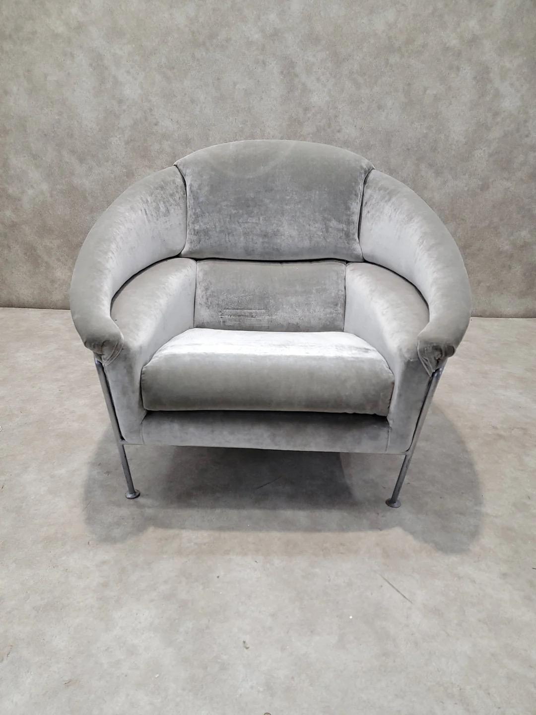 Vintage Postmodern Milo Baughman Boldido Lounge Chair In Velvet For Sale 2