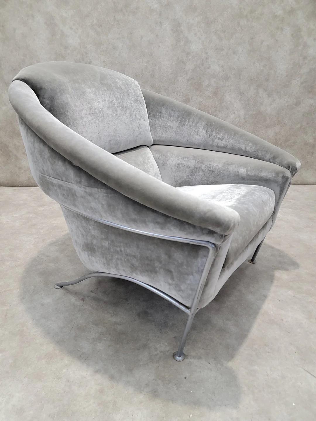 Vintage Postmodern Milo Baughman Boldido Lounge Chair In Velvet For Sale 3