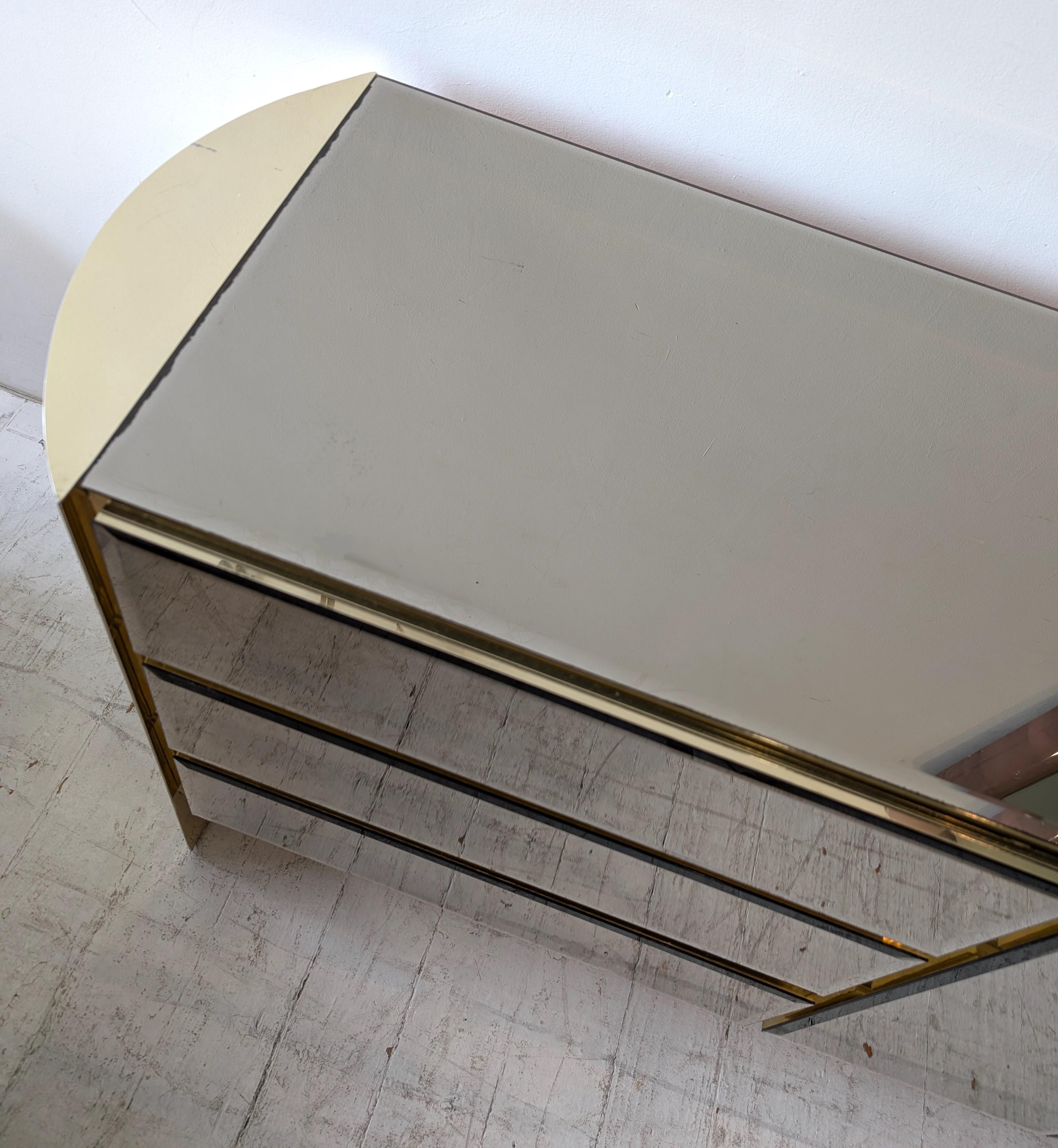 Vintage postmodern mirror glass & gold metal sideboard / dresser, Ello USA 1980s For Sale 6