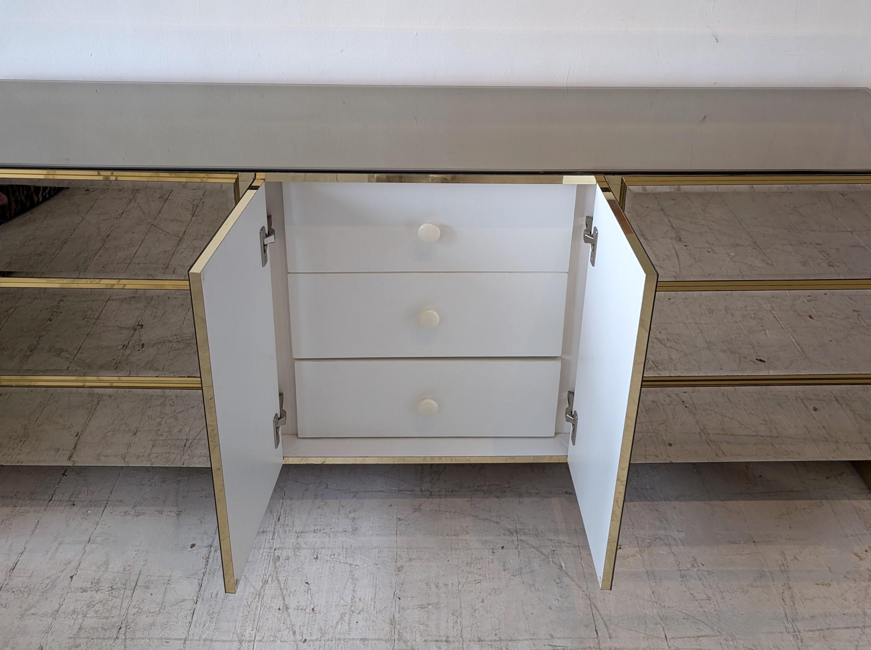 Vintage postmodern mirror glass & gold metal sideboard / dresser, Ello USA 1980s For Sale 8