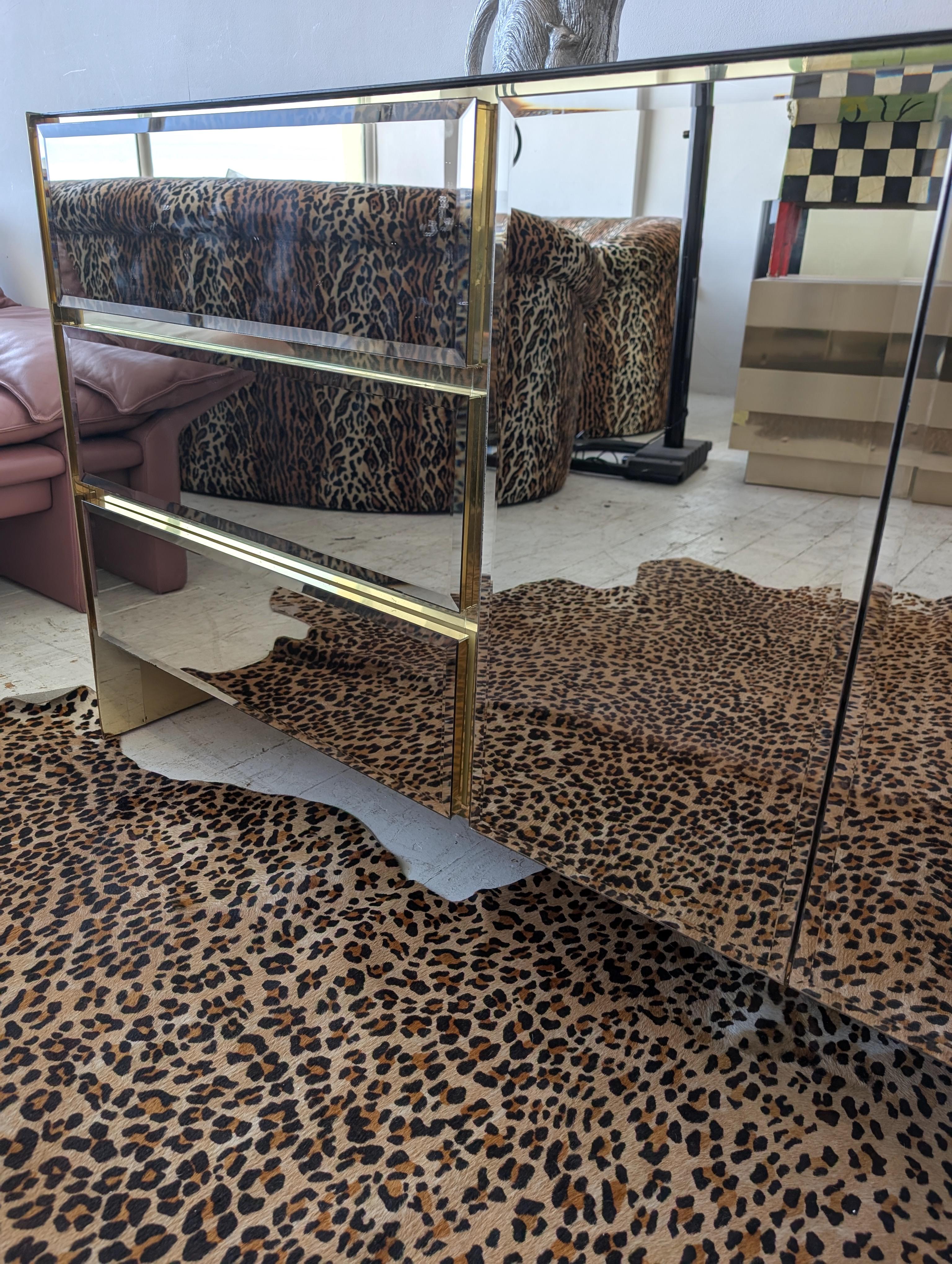 Vintage postmodern mirror glass & gold metal sideboard / dresser, Ello USA 1980s For Sale 9