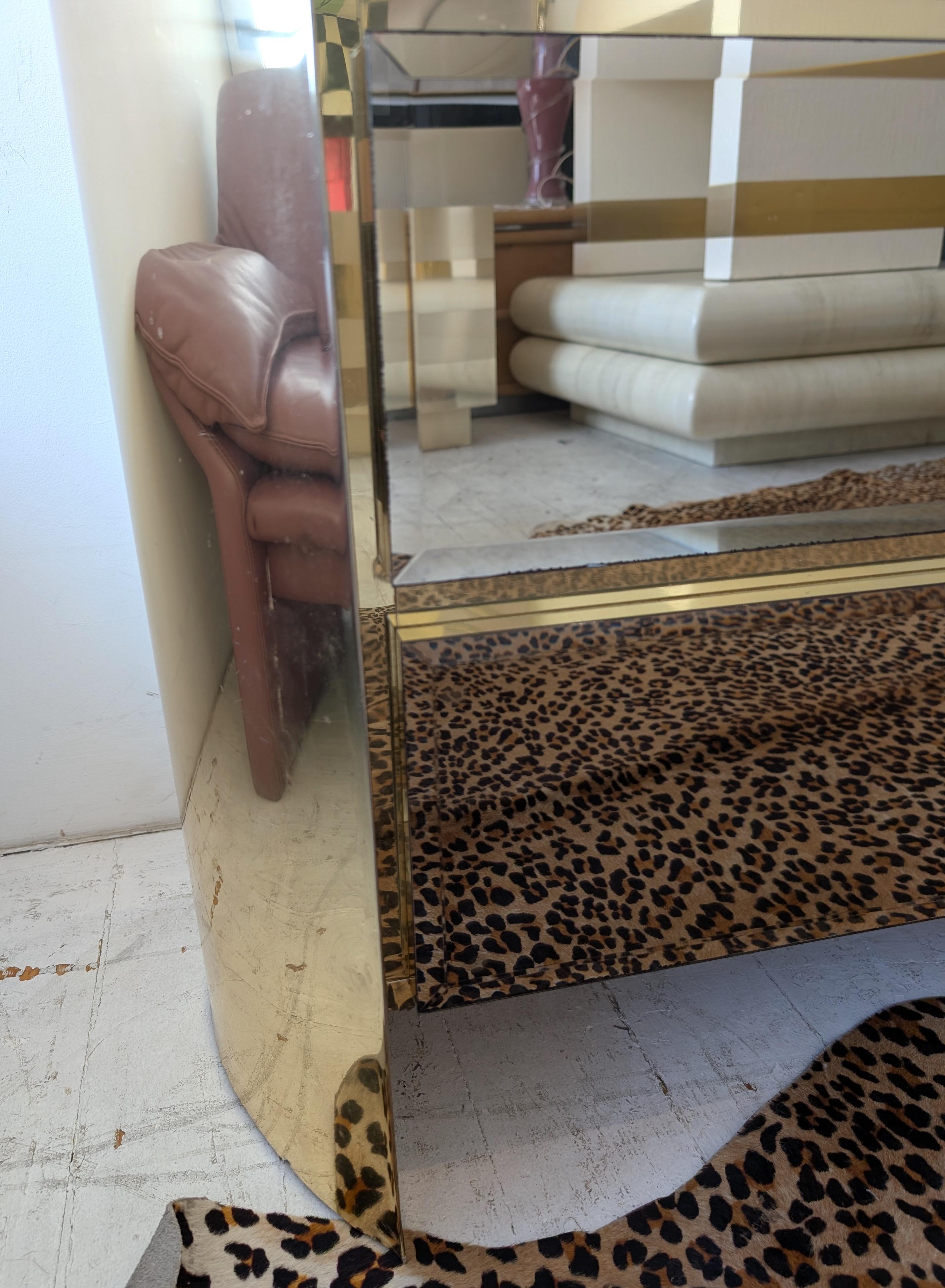 Vintage postmodern mirror glass & gold metal sideboard / dresser, Ello USA 1980s For Sale 12