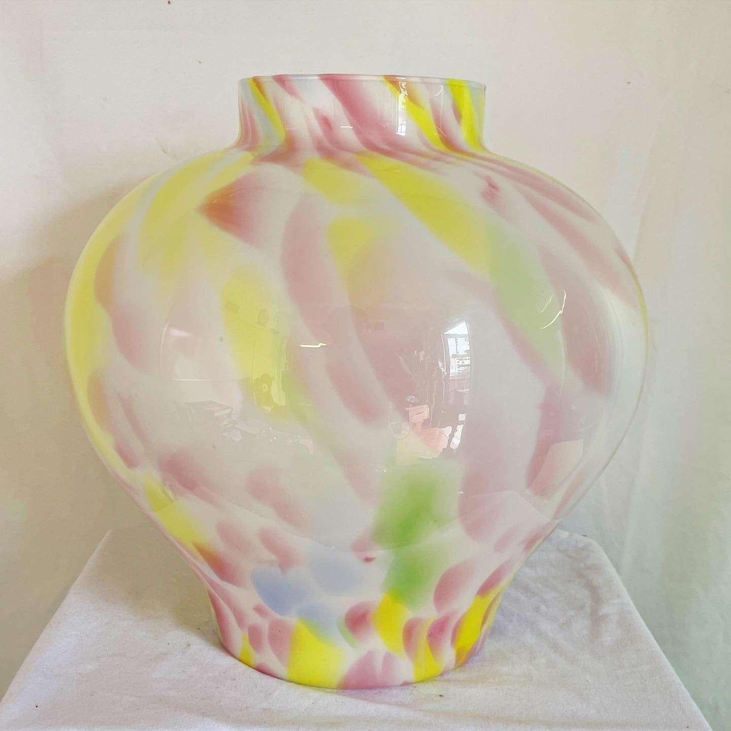 Late 20th Century Vintage Postmodern Muddled Multicolor Glass Ginger Jar For Sale
