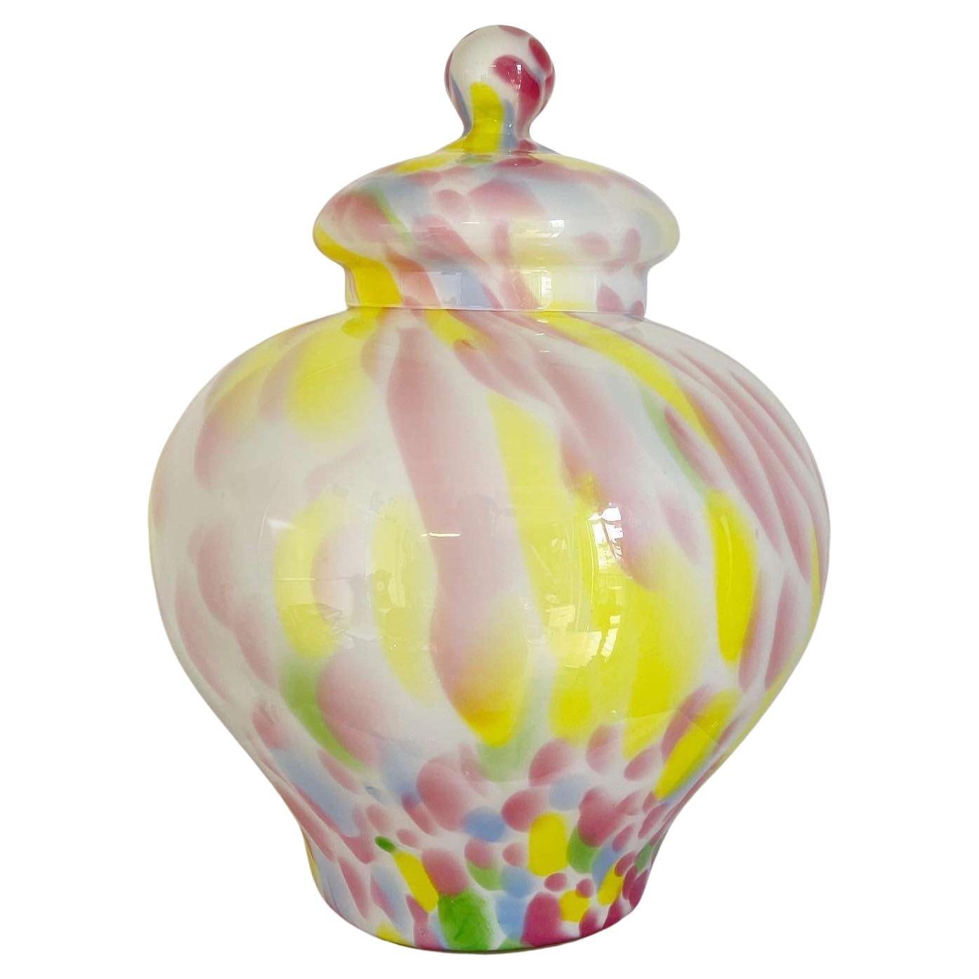 Vintage Postmoderne Muddled Multicolor Glas Ingwer Jar
