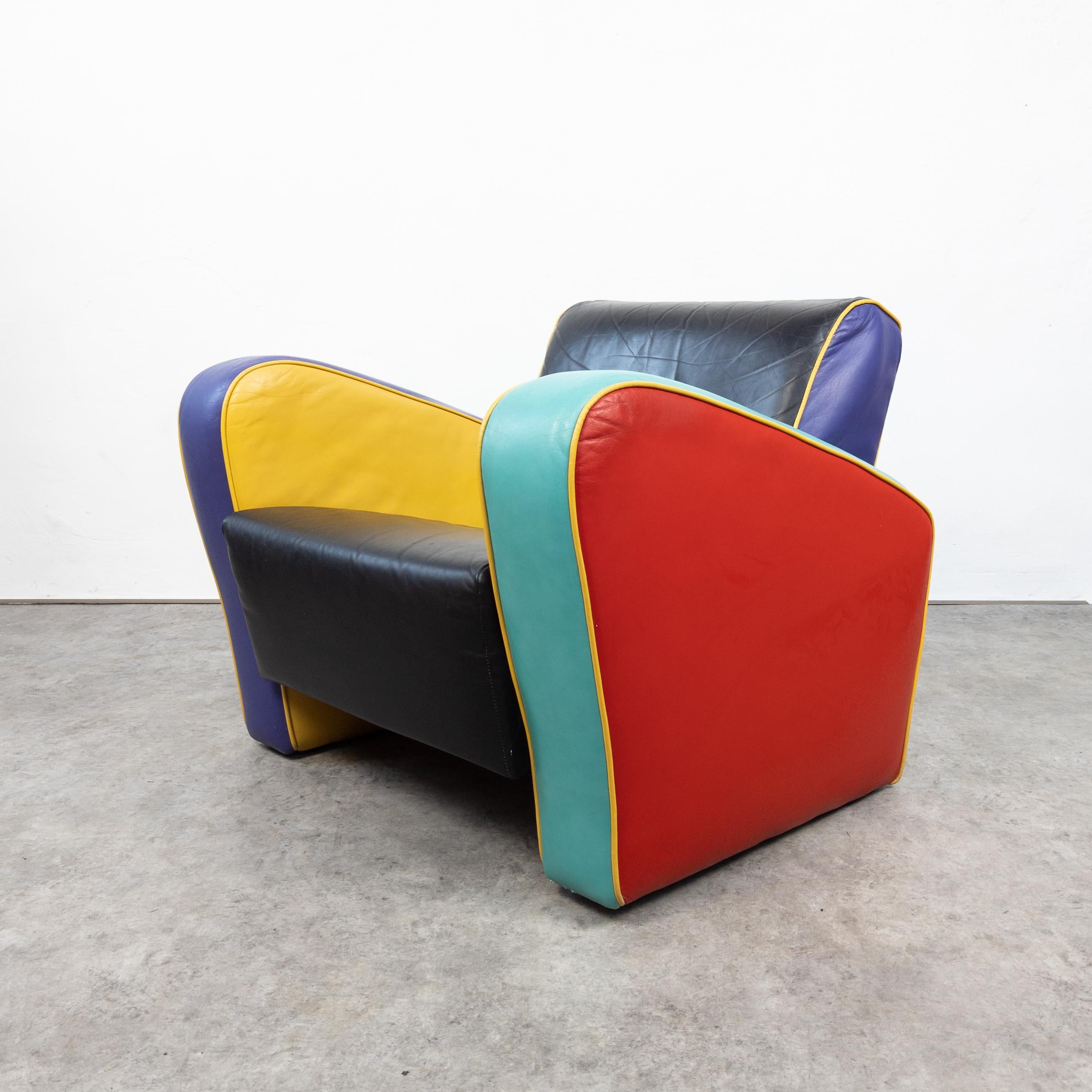 Vintage Postmodern Multicolored Vinyl Armchair, 1980s In Good Condition For Sale In PRAHA 5, CZ