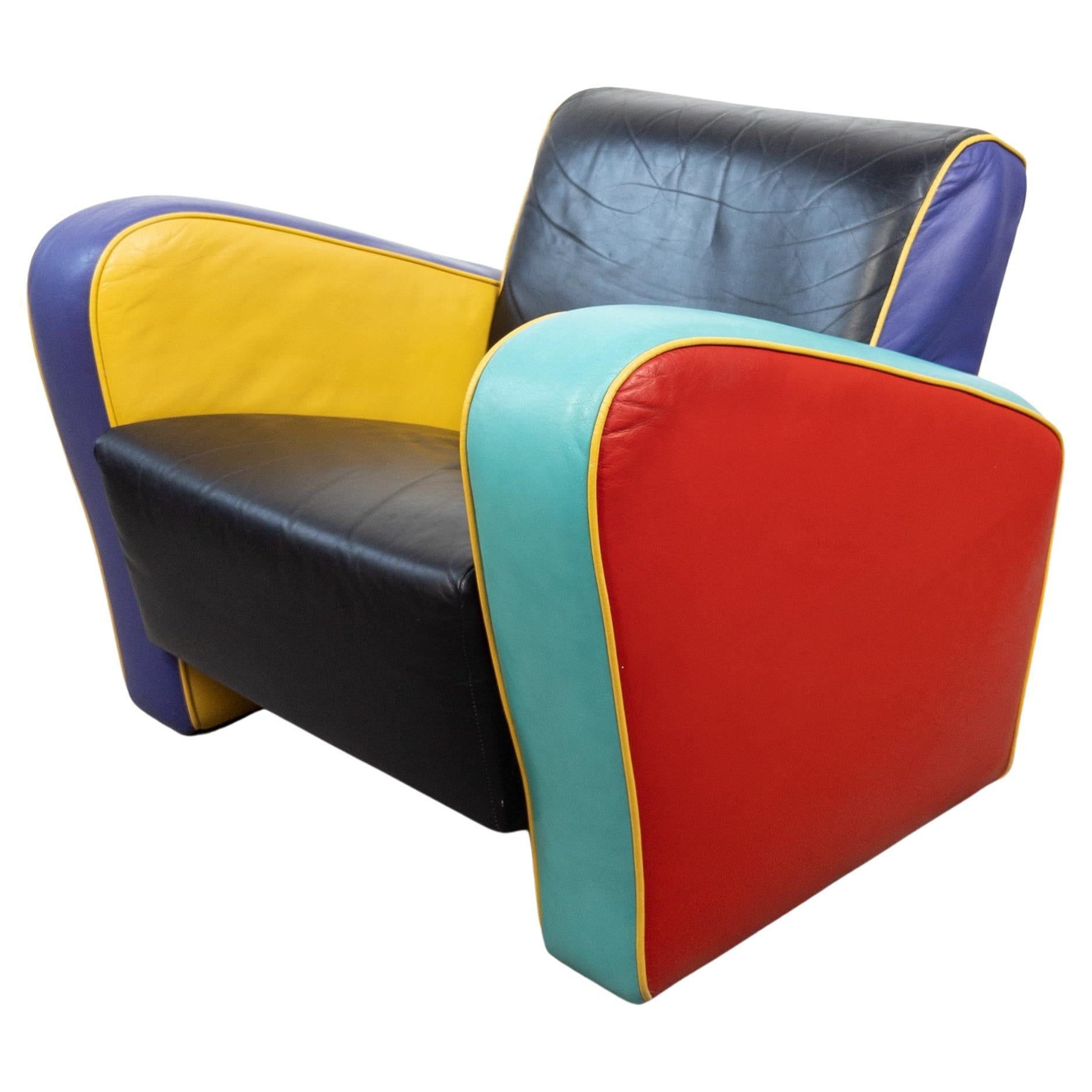 Vintage Postmodern Multicolored Vinyl Armchair, 1980s For Sale