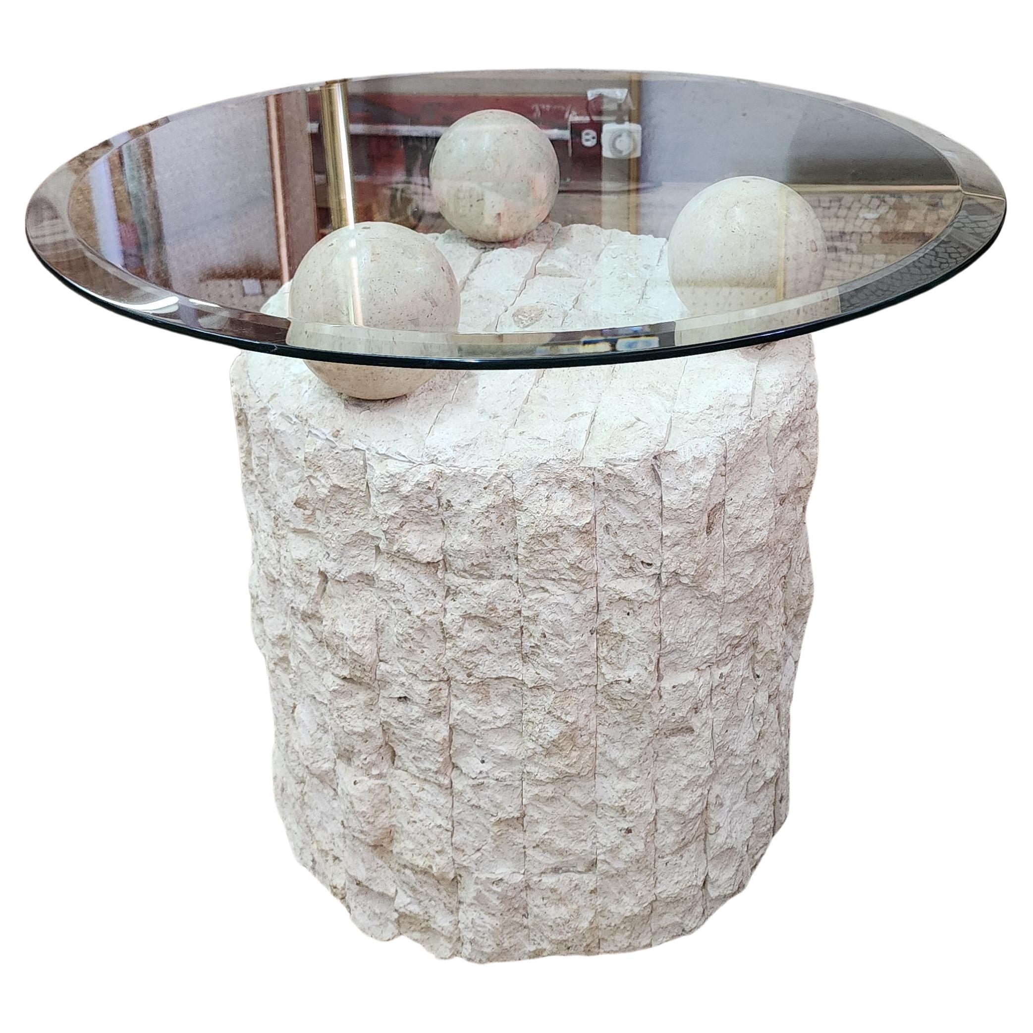 Vintage Postmodern Natural Mactan Stone Side / Coffee Table For Sale