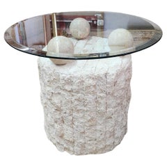 Retro Postmodern Natural Mactan Stone Side / Coffee Table