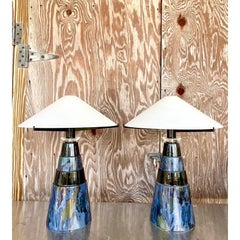 Paire de lampes postmodernes vintage en céramique émaillée Oggetti