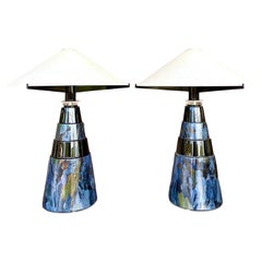 Vintage Postmodern Oggetti Glazed Ceramic Lamps, a Pair