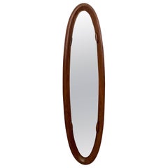 Vintage Postmodern Oval Wall Mirror with a Beech Frame, Italy