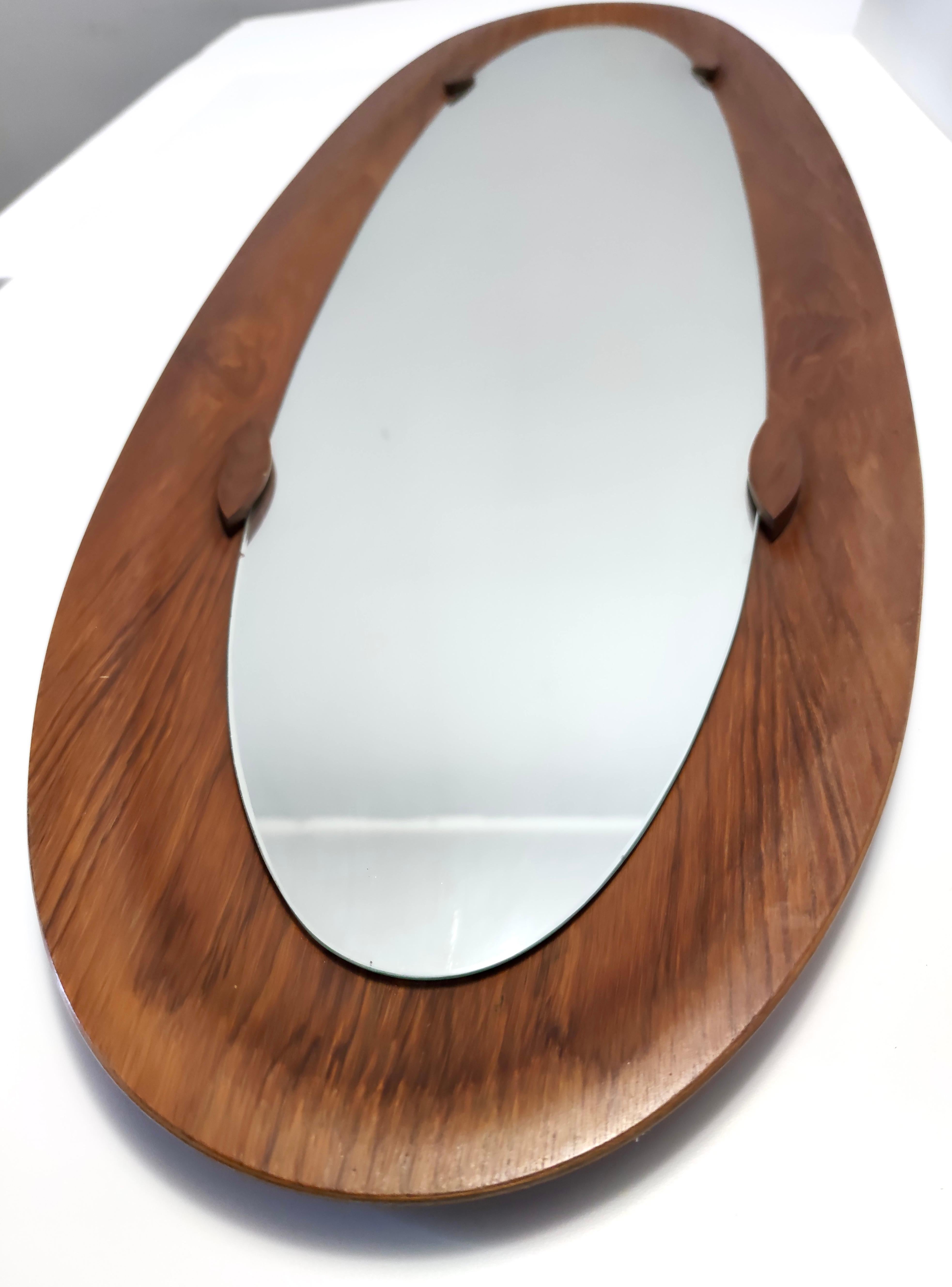 Vintage Postmodern Oval Wall Mirror with a Wooden Frame, Italy For Sale 8