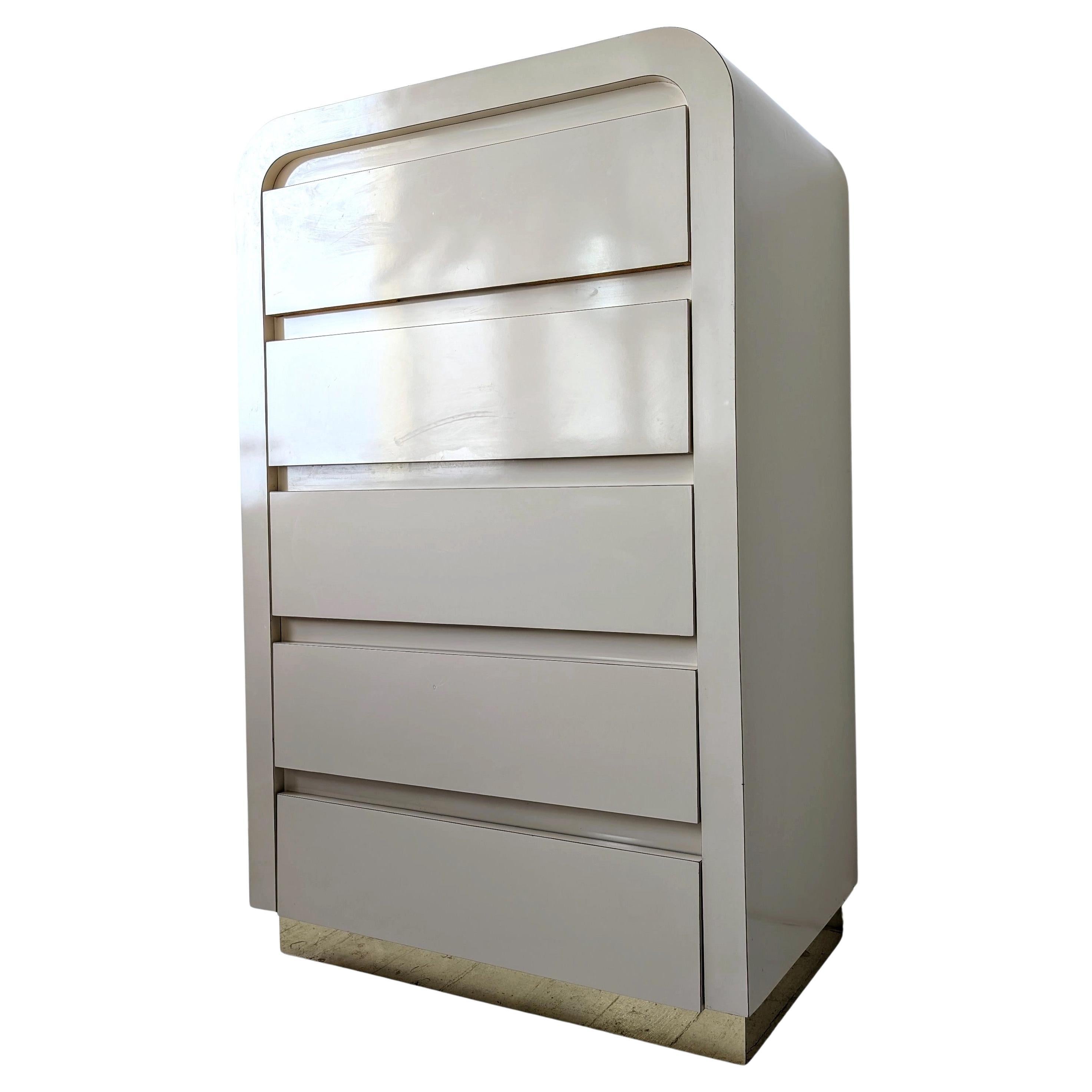 Postmoderne Vintage-Wasserfall-Schubladen aus Laminat in Pfirsich/Rosa/Schwarz/Creme, USA 1980er Jahre im Angebot