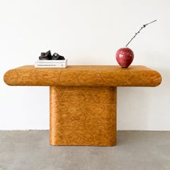 Vintage Postmodern Pedestal Burlwood Console 1980s