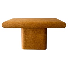 Vintage Postmodern Pedestal Burlwood Console 1980s
