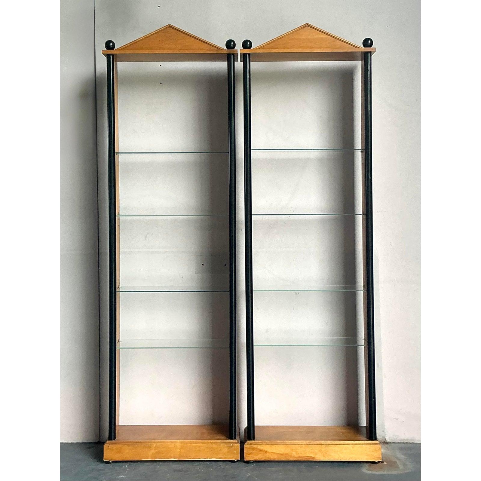 Vetro Vintage Postmodern Pediment Etagere- A Pair in vendita